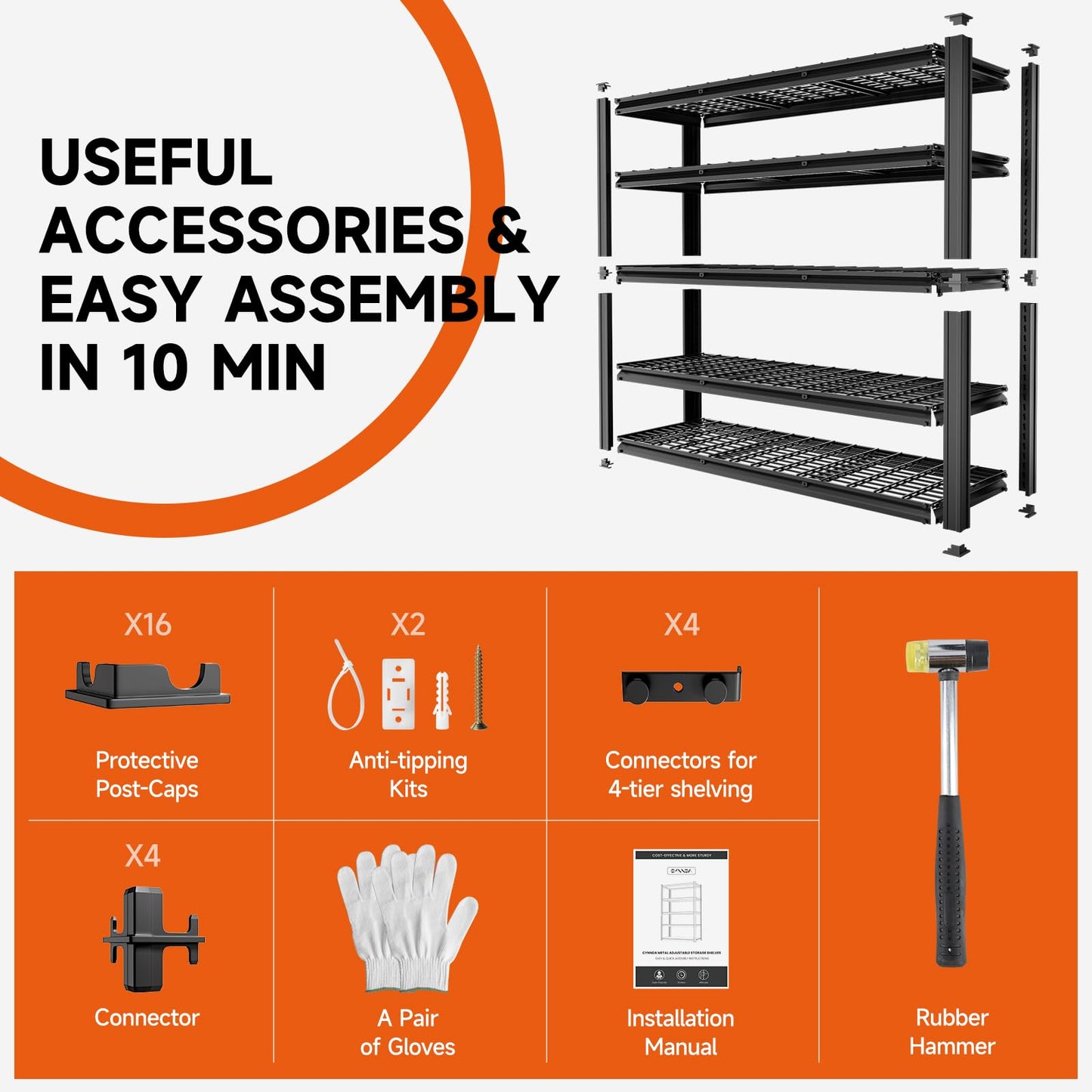 cynnda 5-Tier 60" W x 20" D x 72" H Garage Shelving 30000LBS Heavy Duty Adjustable Storage Shelves Basement Industrial Shelving Units(Black)