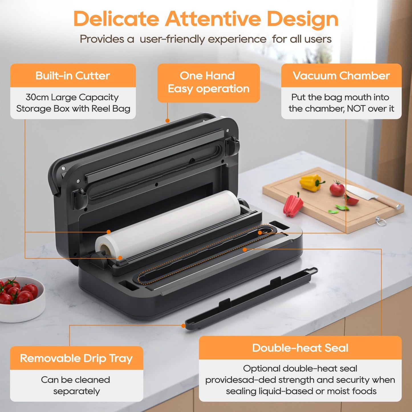 Vacuum Sealer Machine, 90Kpa Food Vacuum Sealer Machine Preservation Dry/Moist/Liquid Modes, LED Indicator Light, Handle Locked Design, Built-in Cutter and Bag Storage, Starter Kit