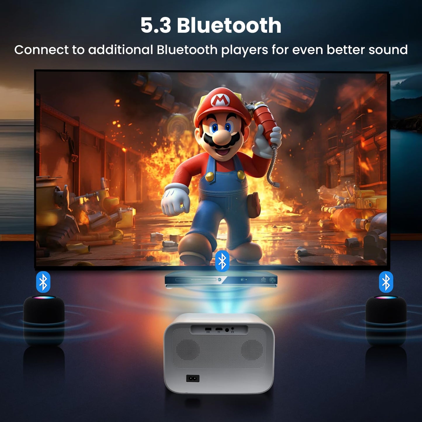 [Official Google TV]Smart Projector 4K Supported with WiFi & Bluetooth, Outdoor Movie Projector with Auto Focus, Home Theater Proyector with 1000+ Apps Portable Gaming Proyector for Bedroom/Celling