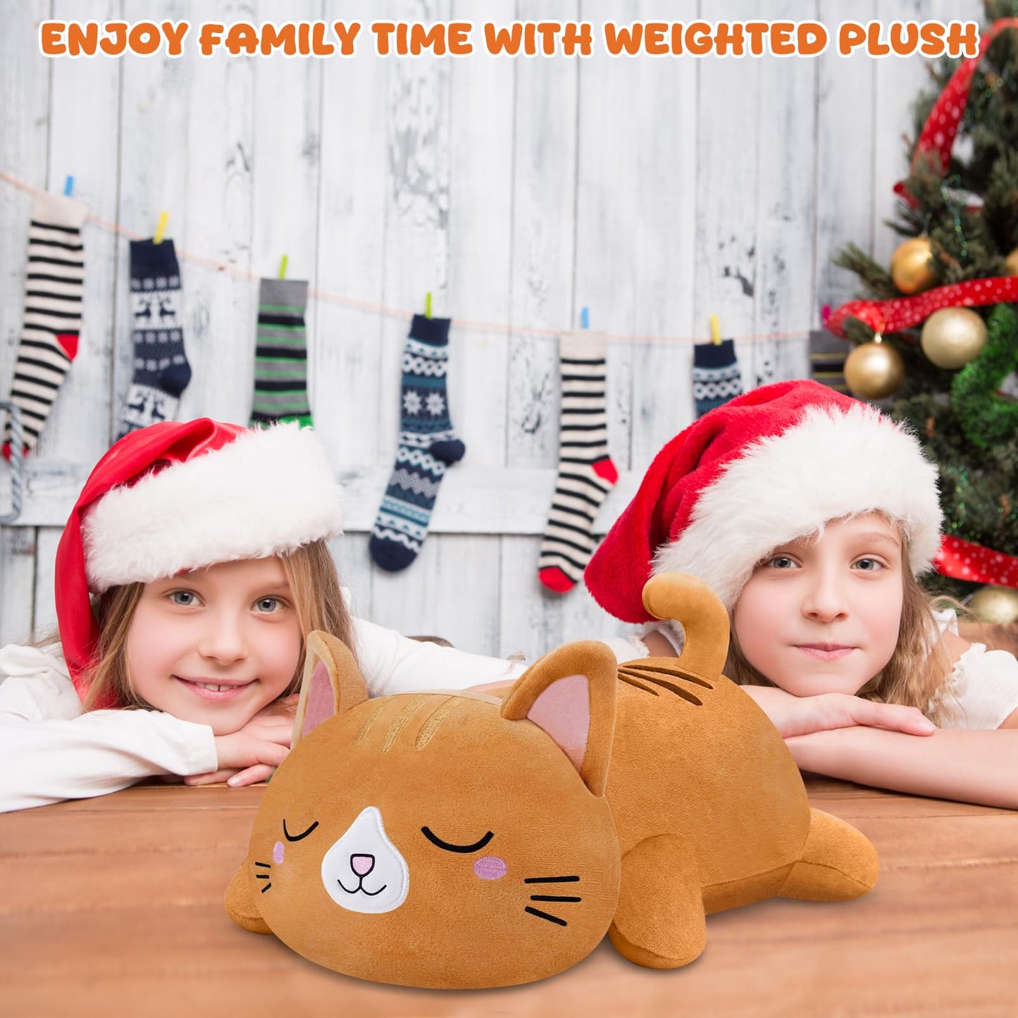 TOYSYM Weighted Stuffed Animals Cat, Orange Cat Plush with Weighted Beads, Cute Cat Plushie Pillow Gifts for Adults Kids Boys Girls 9.8inch