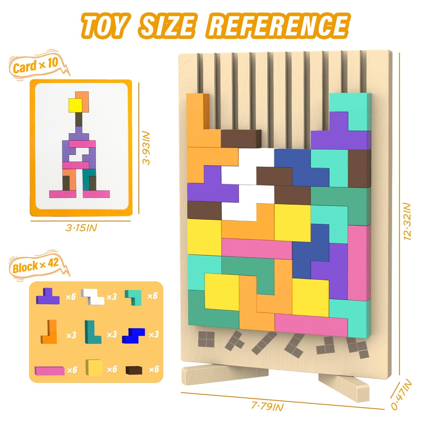 Wooden Block Puzzle Montessori Toy，Colorful Stacking Game Educational Puzzle Jigsaw Puzzles for Toddlers and Kids, Brain Teaser Wooden Toy Gift for 3 4 5 Year Old Boys and Girls