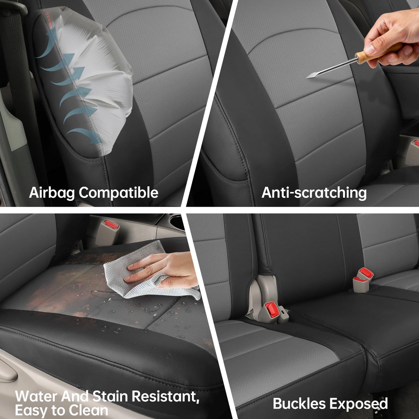 coverdream Sienna Leather Car Seat Covers Custom Fit for 2011-2020 Toyota Sienna SE,LE,XLE,SE Premium,XLE Premium,8-Seater,Full Coverage,Airbag Compatible Auto Seat Protector (Full Set,Black/Gray)