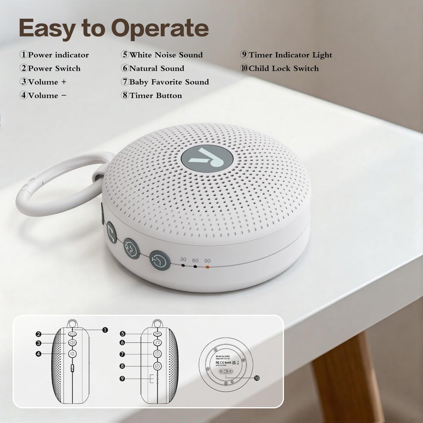 Portable Sound Noise Machine for Baby Kids Adult with 21 Natural Soothing Sounds, Memory Function, 32 Levels of Volume, Powerful Battery, Noise Canceling, Sleep Sound Timer Therapy for Home, Travel