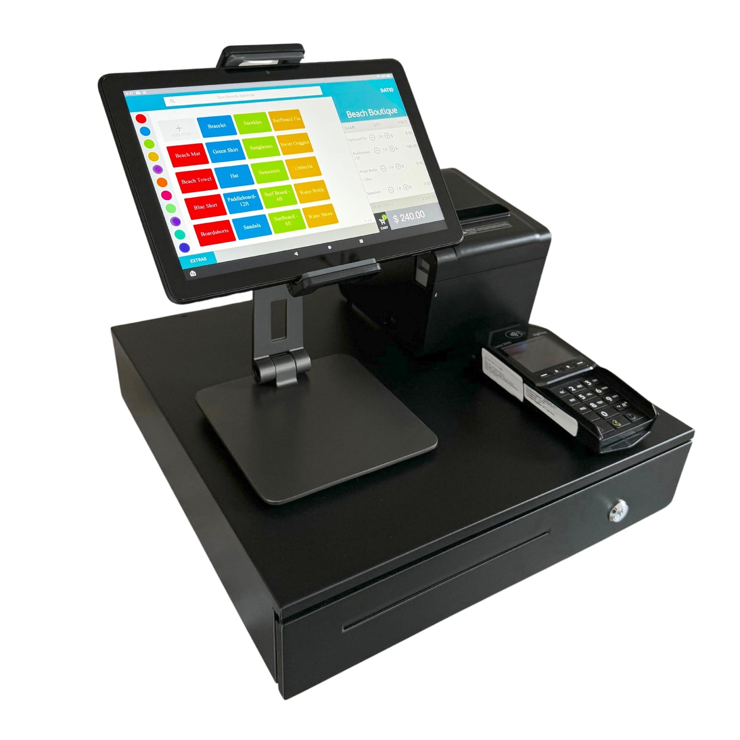 Datio POS System for 10-inch Amazon Fire Tablet Complete Cash Register with Receipt Printer, Cash Drawer, and Stand for Small Business, Retail, Restaurant, Salon