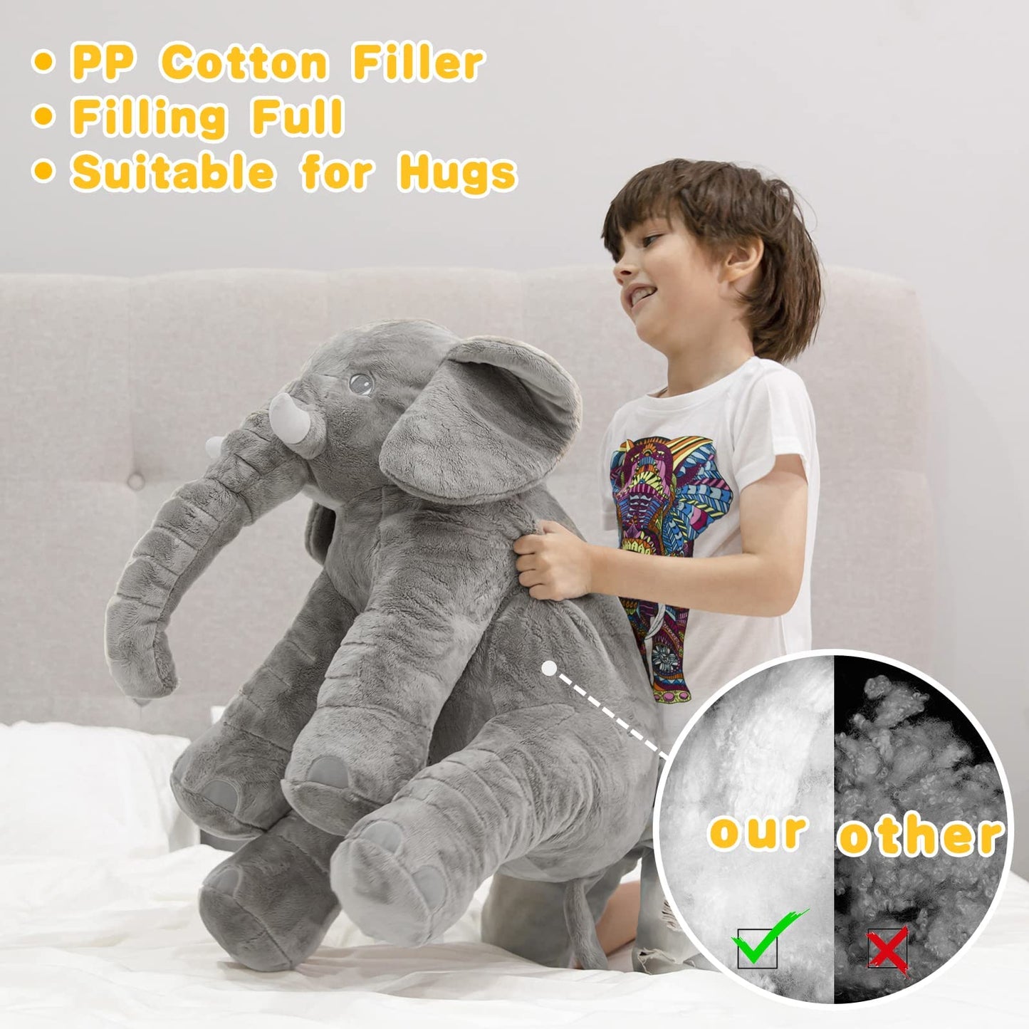 Homily Big Stuffed Elephant, Large Elephant Stuffed Animal, Giant Plush Animal Fluffy Toy for Girl Kids 24 INCH