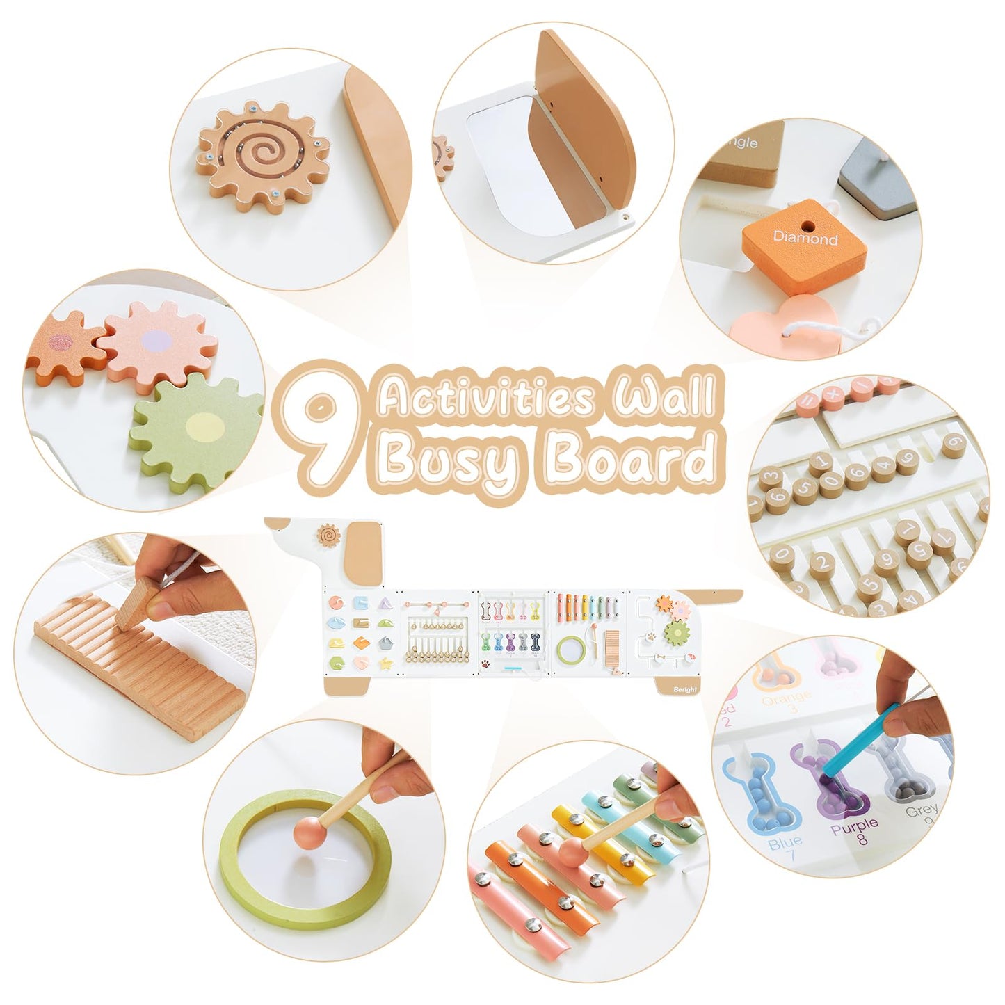 Beright Dog Activity Wall Busy Board Panels, Montessori Sensory Toys, Toddler Learning Activity Center, Perfect for Toddler Playroom & Children's Daycare, White