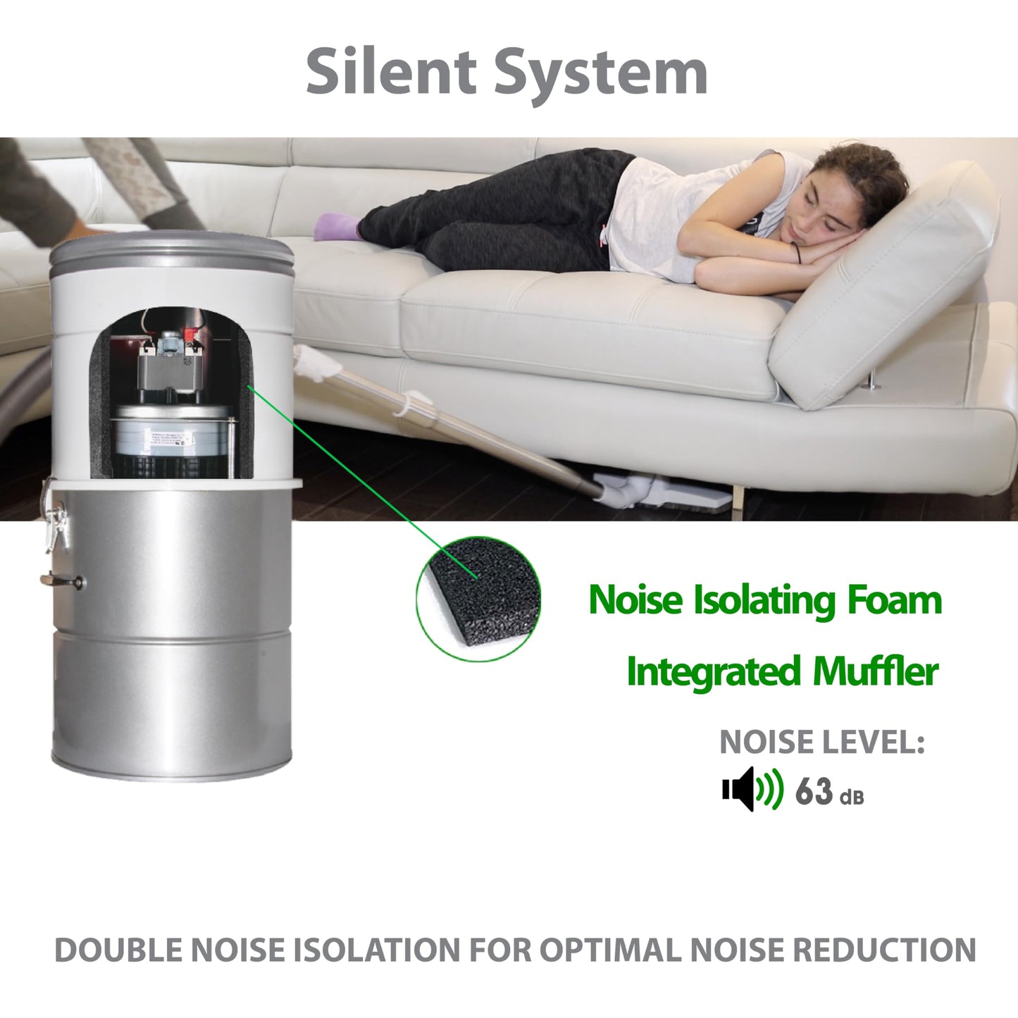 OVO Large and Powerful Central Vacuum System, 700 Airwatts Hybrid Filtration (with or Without Disposable Bags), Covers up to 7500 sq.ft, 6.6 Gal / 25L Bottom Load Rolled Steel Canister