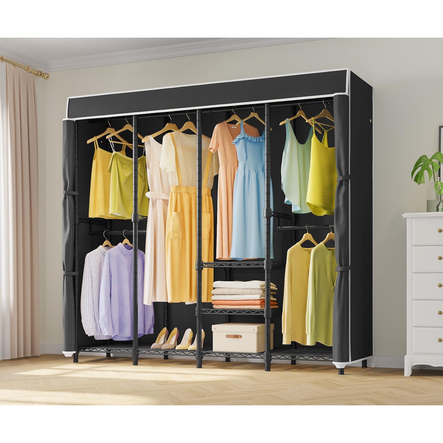 VIPEK V40C Medium Covered Clothes Rack, Freestanding Clothing Rack with Black Oxford Fabric Cover for Hanging Clothes, Adjustable Portable Closet Wardrobe for Bedroom & Walk-in Closet, Max Load 900LBS