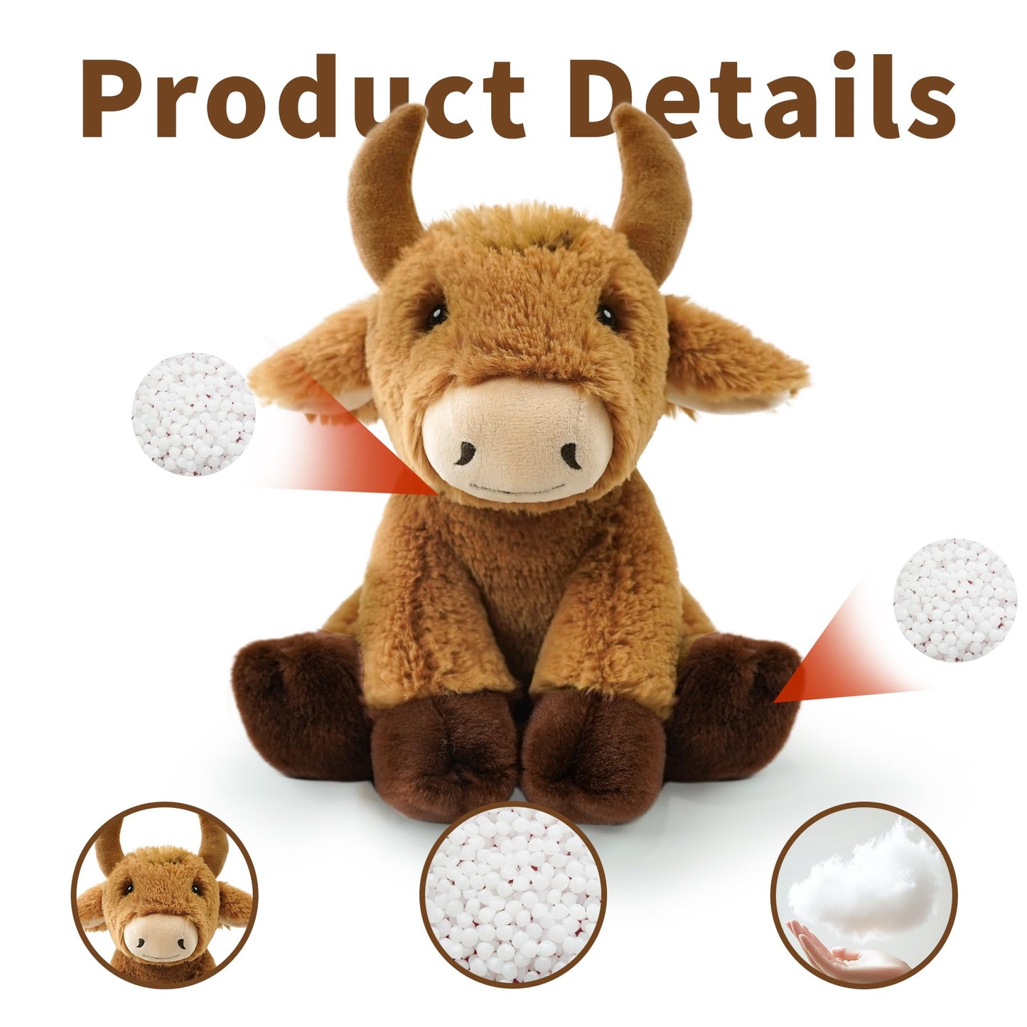 Hideekoog Bull Stuffed Animal Toys, 8.5 Inch Soft and Cuddly Bull Plush Animals Toy, Cute and Realistic Stuffed Animals Gifts for Boys and Girls Soft Toy for Kids
