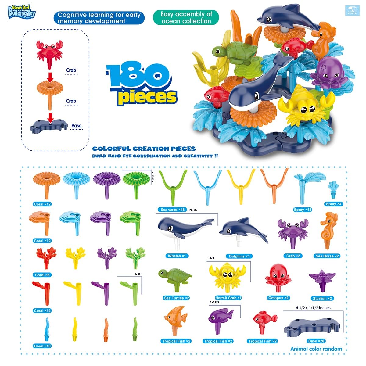 KC Republic Ocean Reef 125 pcs Building Toy Set for Toddlers and Kids Age 3, 4, 5, 6 Year Old Boys and Girls Stacking Reef Garden Building Toy STEM (125 pcs)