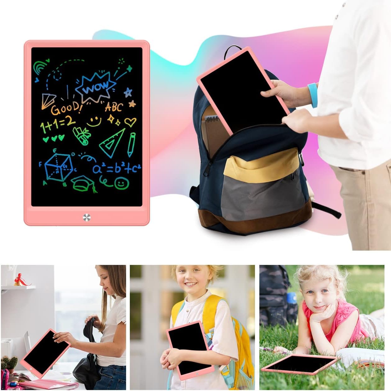 BUKEBU LCD Writing Tablet Doodle Board,10.5 inch Colorful Drawing Pad,Electronic Drawing Tablet, Drawing Pads,Travel Gifts for Kids Ages 3 4 5 6 7 8 Year Old Girls Boys (Pink)
