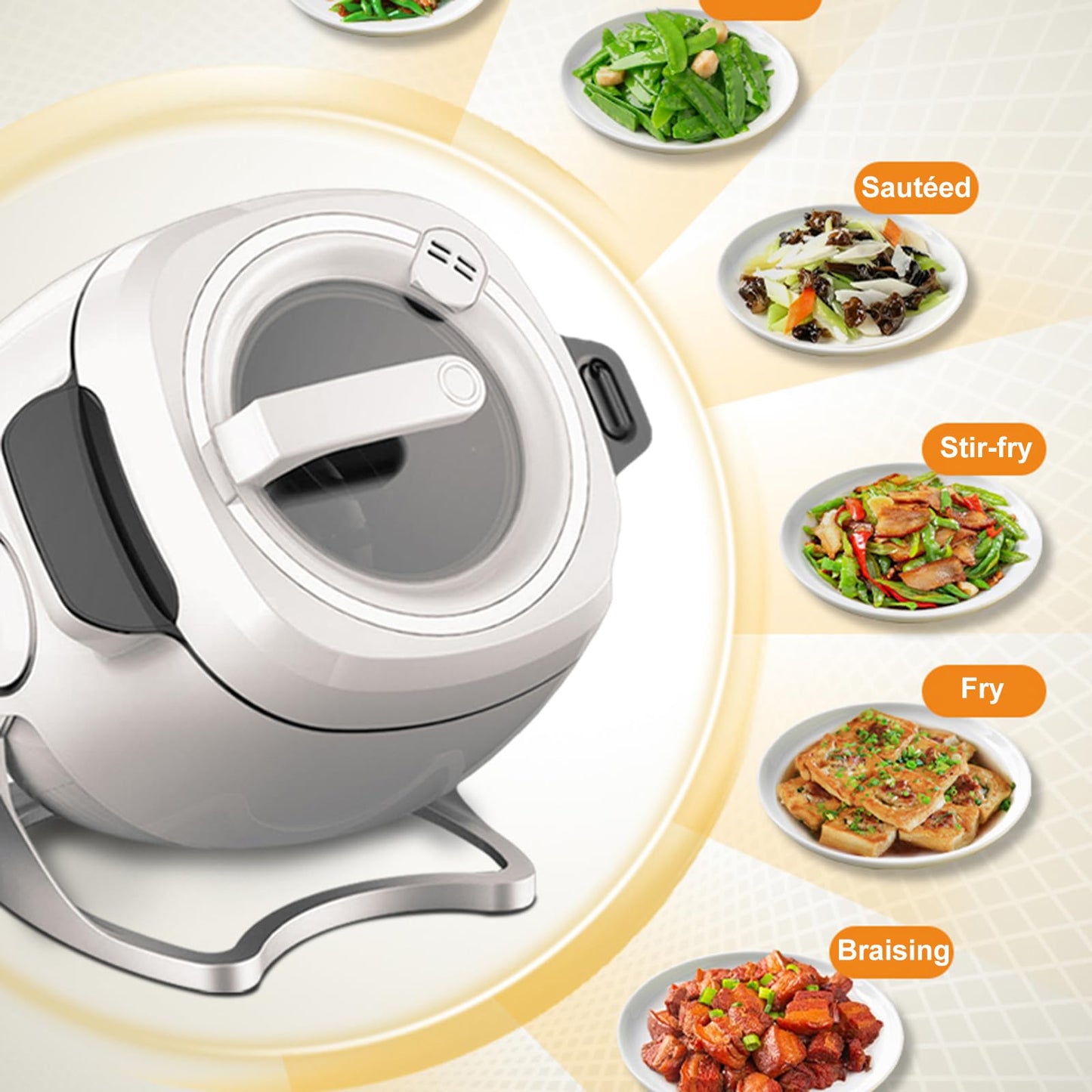 1000w Automatic Cooking Machine, 5.45 Quart 360° Rotation Pot Commercial Auto Stir Fry Machine for Cooking & Stewing, Rice Cooker, Multifunctional Choose with Smart Touch