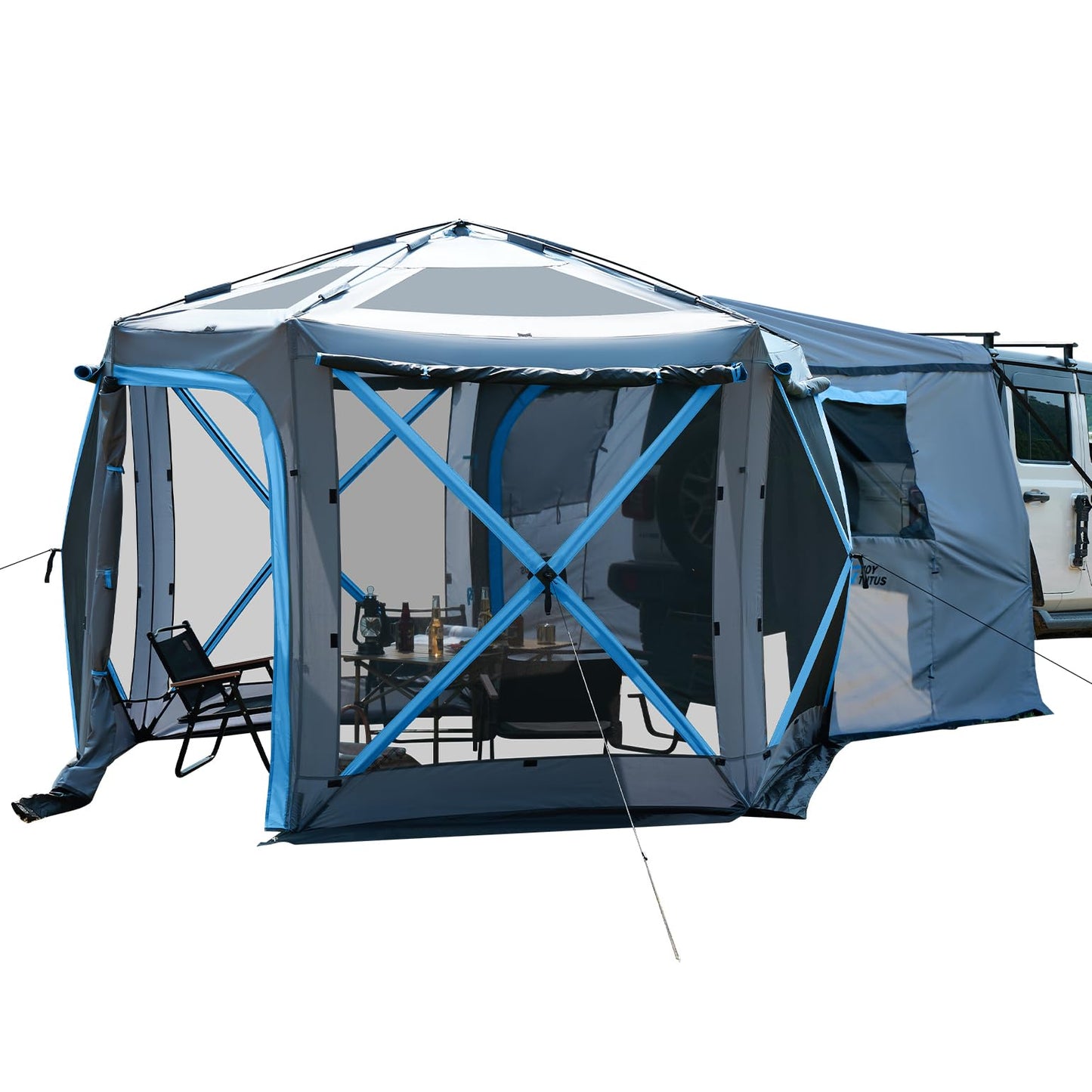 JOYTUTUS Dual-Use Pop up SUV Tents for Camping, 10 x10.5 Ft Big Space 2 Rooms Car Tent, SUV Tailgate Tent for Family Camping, 5 Sides Canopy, Portable Carry Bag, Gray Blue