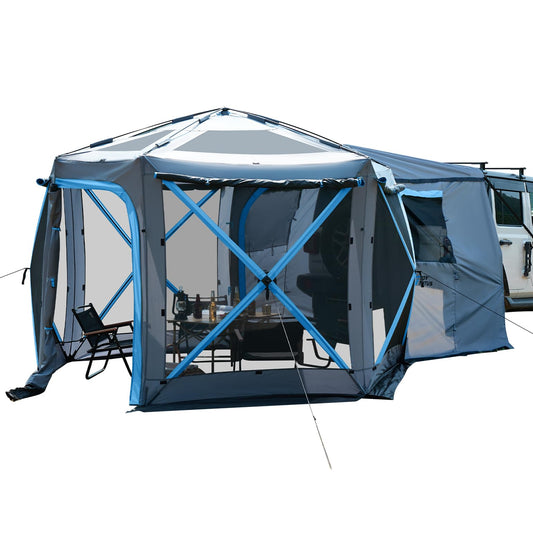 JOYTUTUS Dual-Use Pop up SUV Tents for Camping, 10 x10.5 Ft Big Space 2 Rooms Car Tent, SUV Tailgate Tent for Family Camping, 5 Sides Canopy, Portable Carry Bag, Gray Blue
