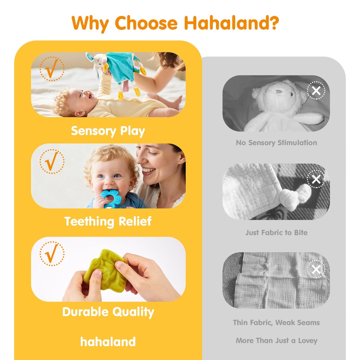 hahaland Baby Lovey Security Blanket, Plush Hanging Sensory Toy with Teether, Rattle & Crinkle for Infant 0-3-6-12 Months, Christmas Set for Boys Girls Snuggle & Play