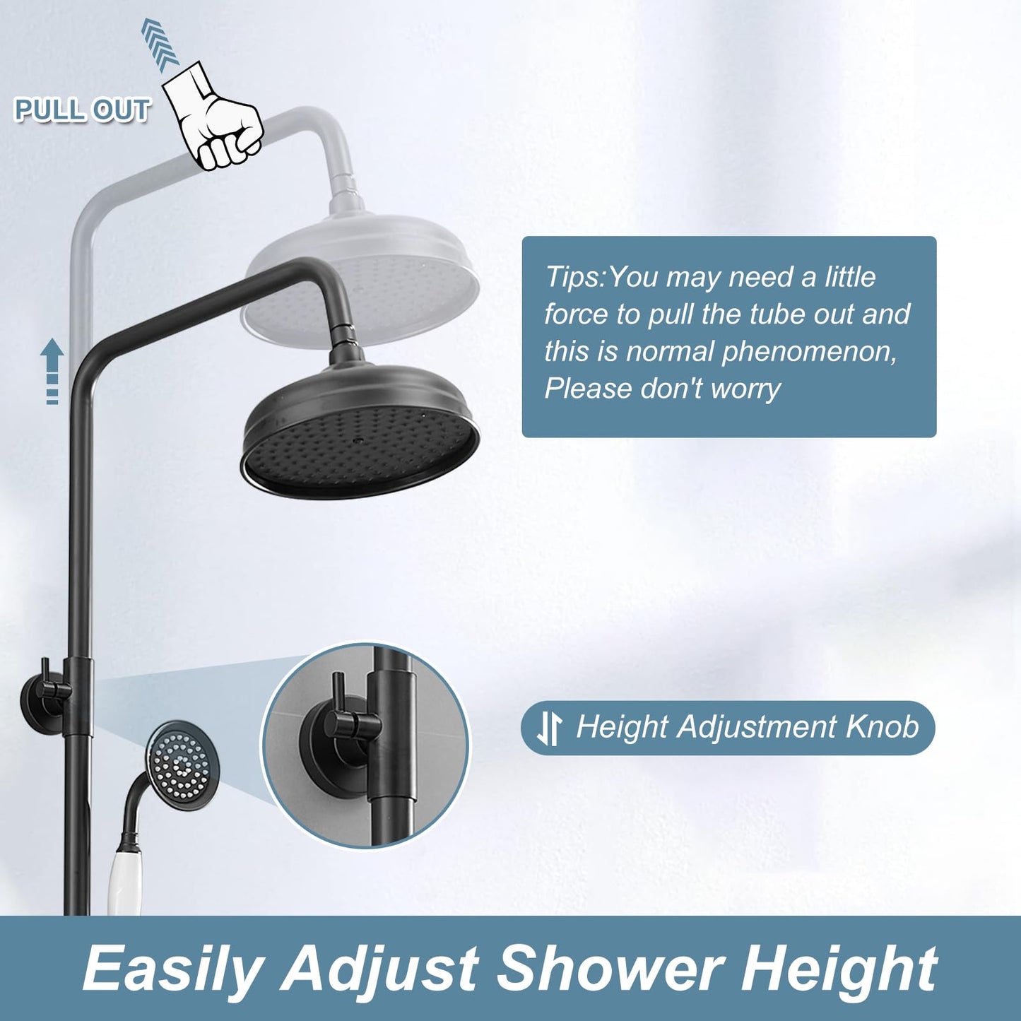 BWE Exposed Bathroom Shower Faucet Set Black Bathroom Shower Faucet Triple Functions 8 Inch Rainfall Shower Head Handheld Spray with Tub Spout Exposed Shower System Double Handle