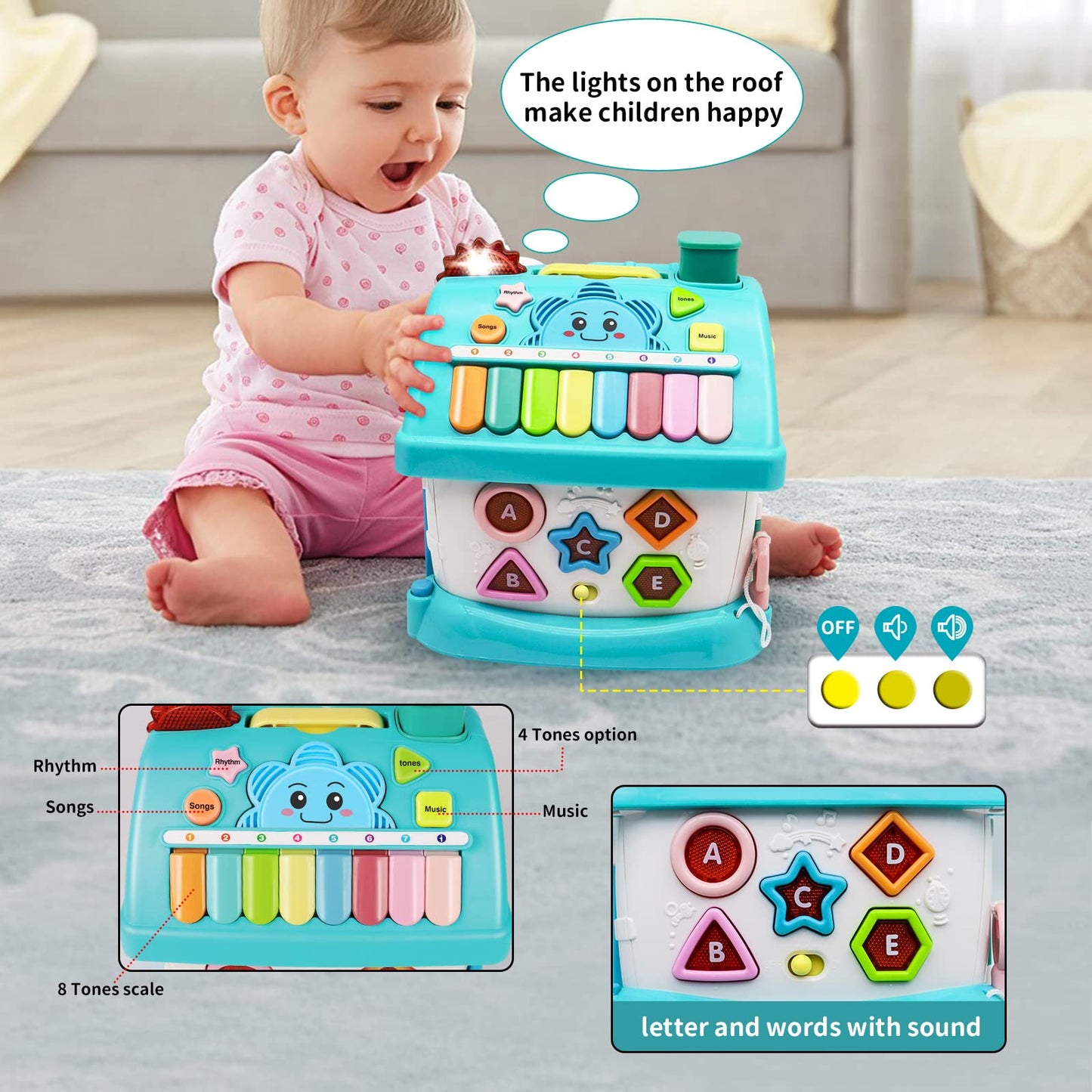 Ming You Toys for 1 Year Old Boys Gifts, 8 in 1 Functional Musical House Educational Baby Toys 12-18 Months Montessori Toy for One Year Old Boy Birthday Gifts
