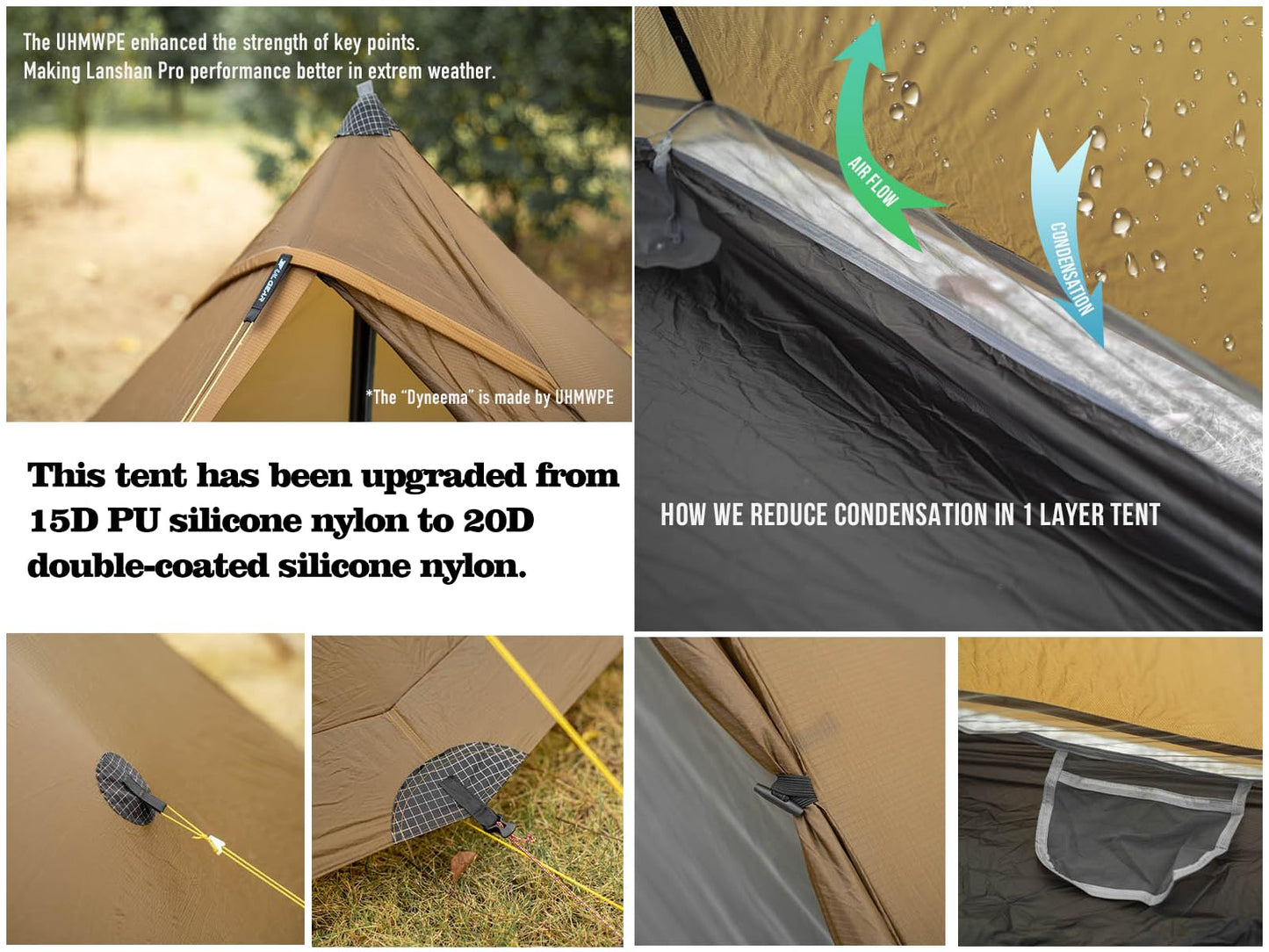 ROOMEDAL 3F UL Gear Lanshan PRO Lanshan Ultralight Tent 3 Season Backpacking Tent for 1 Person, Waterproof Professional Tents for Camping, Trekking, Kayaking, Climbing, Hiking