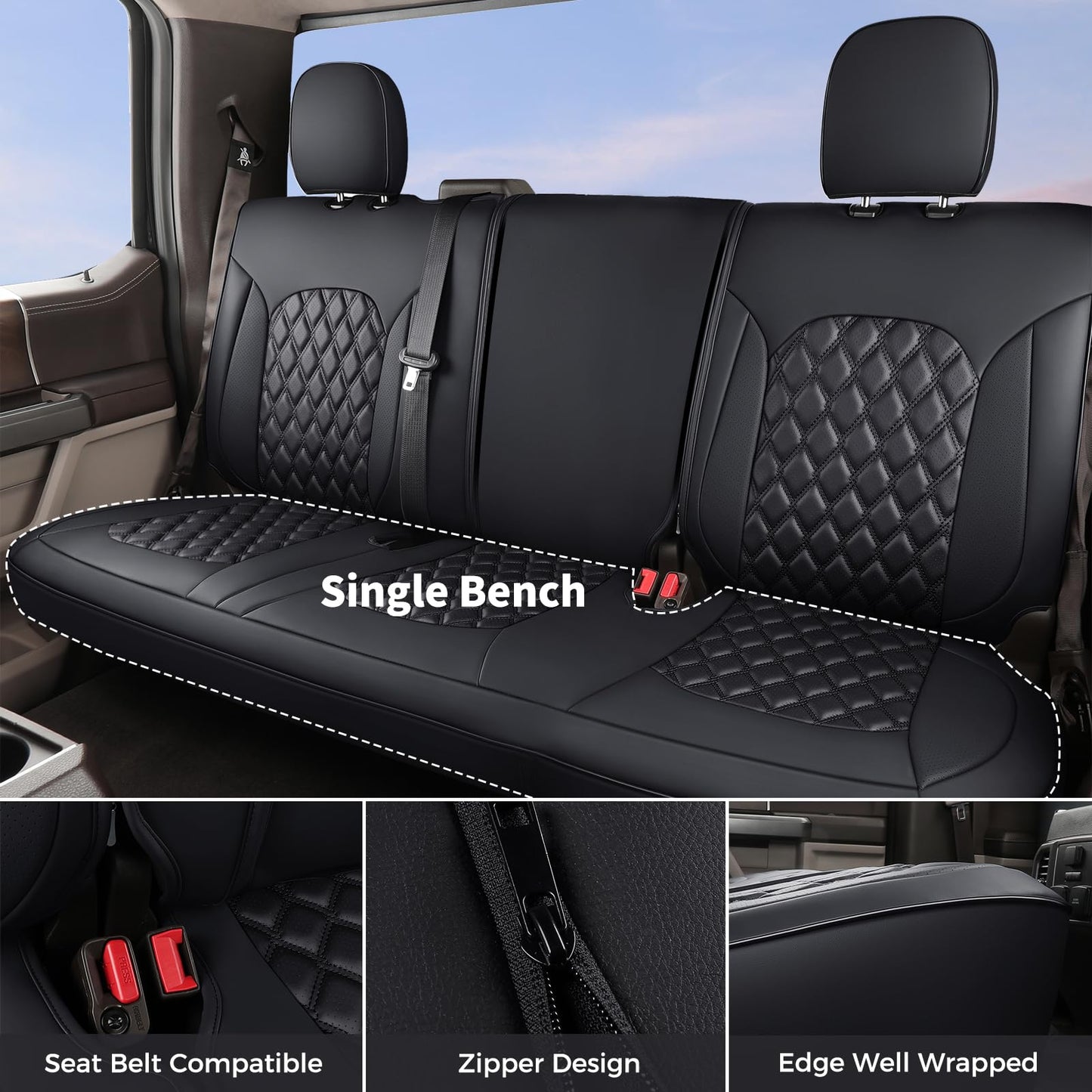 Huidasource Wrangler JK Seat Cover 2 Door Full Set, Waterproof Leather Custom Car Seat Cover, JK Seat Cushion Protector Fit for Jeep Wrangler JK 2-Door Sahara Sport Rubicon 2007-2017(Full Set/Black)