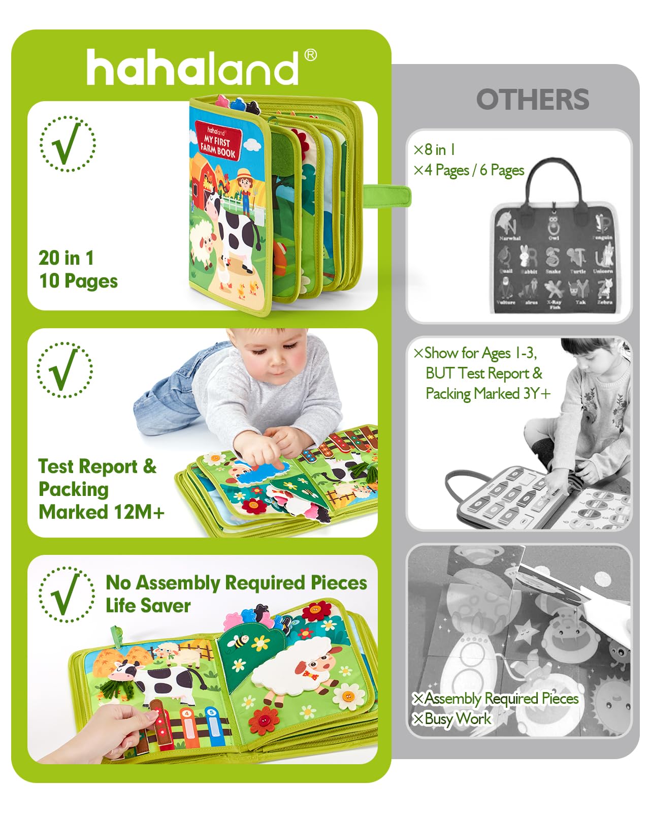 hahaland Busy Book for Toddlers 1-3 - Montessori Toys Busy Board for 1 Year Old Boy Gifts Girl Toys Educational Learning Quiet Activity Books Gifts Toddler Travel Toys for One Year Old Birthday Gift