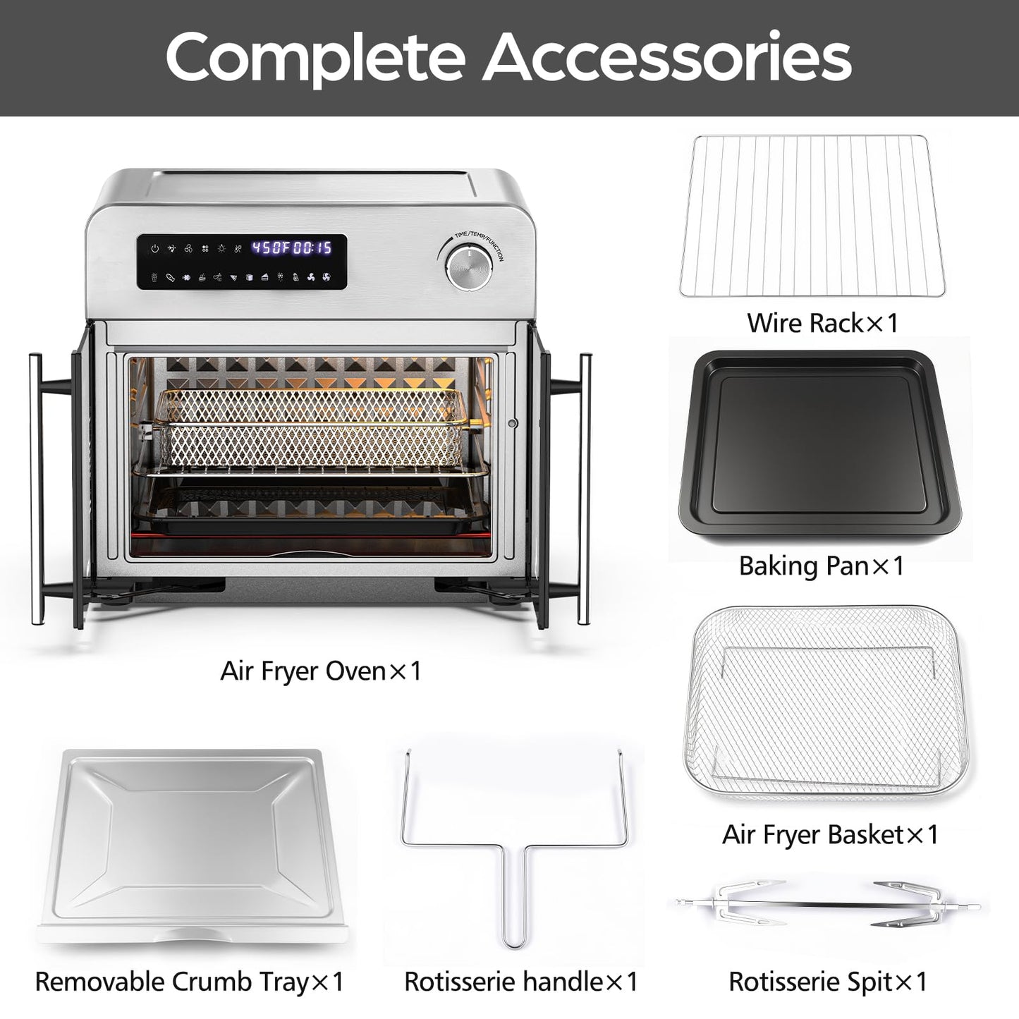 OSTBA French Door Air Fryer Toaster Oven Combo, 102 Recipes & 7 Accessories Extra Large Airfryer Convection Oven Countertop 10-in-1, 30% Faster 90% Less Oil, Stainless Steel