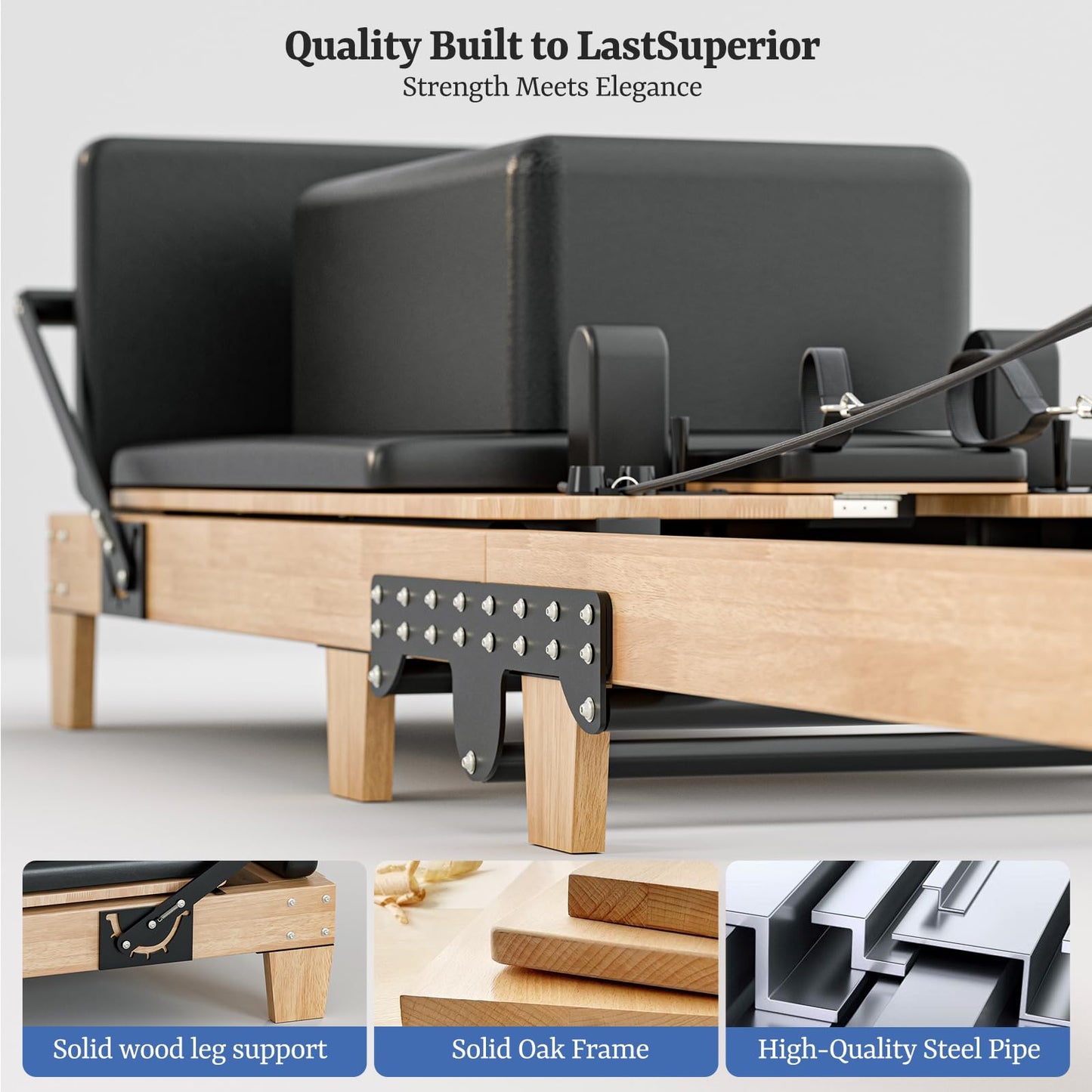 92" Foldable Solid Wood Pilates Reformer for Home with 6 Springs, Jump Board and Box, Professional Home Gym Machine for Core Strength, Stability and Full-Body Toning Includes 2 Grip Socks