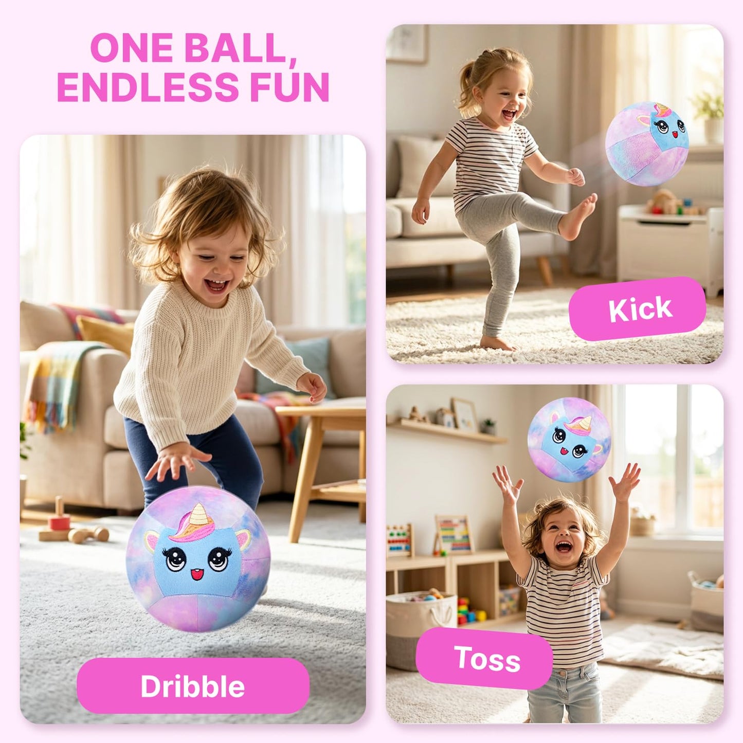 JoyCat Silent Basketball, Inflatable Soft Plush Toddler Basketball, Soundless Ball for Indoor Training and Quiet Dribbling, Unicorn Ball Gift for Girls Boys Ages 2 3 4 5 6