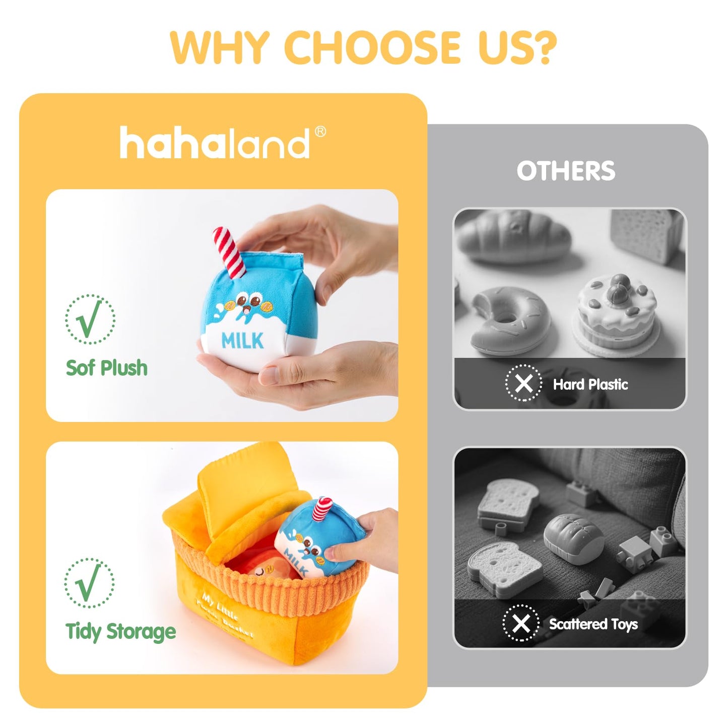Hahaland Baby Toys 6-12 Months – Picnic Basket Sensory Toy with Crinkle, Rattles, Teether & Mirror, Montessori Play Food Plush for Early Development, Christmas Gifts for 1+ Years Boys & Girls