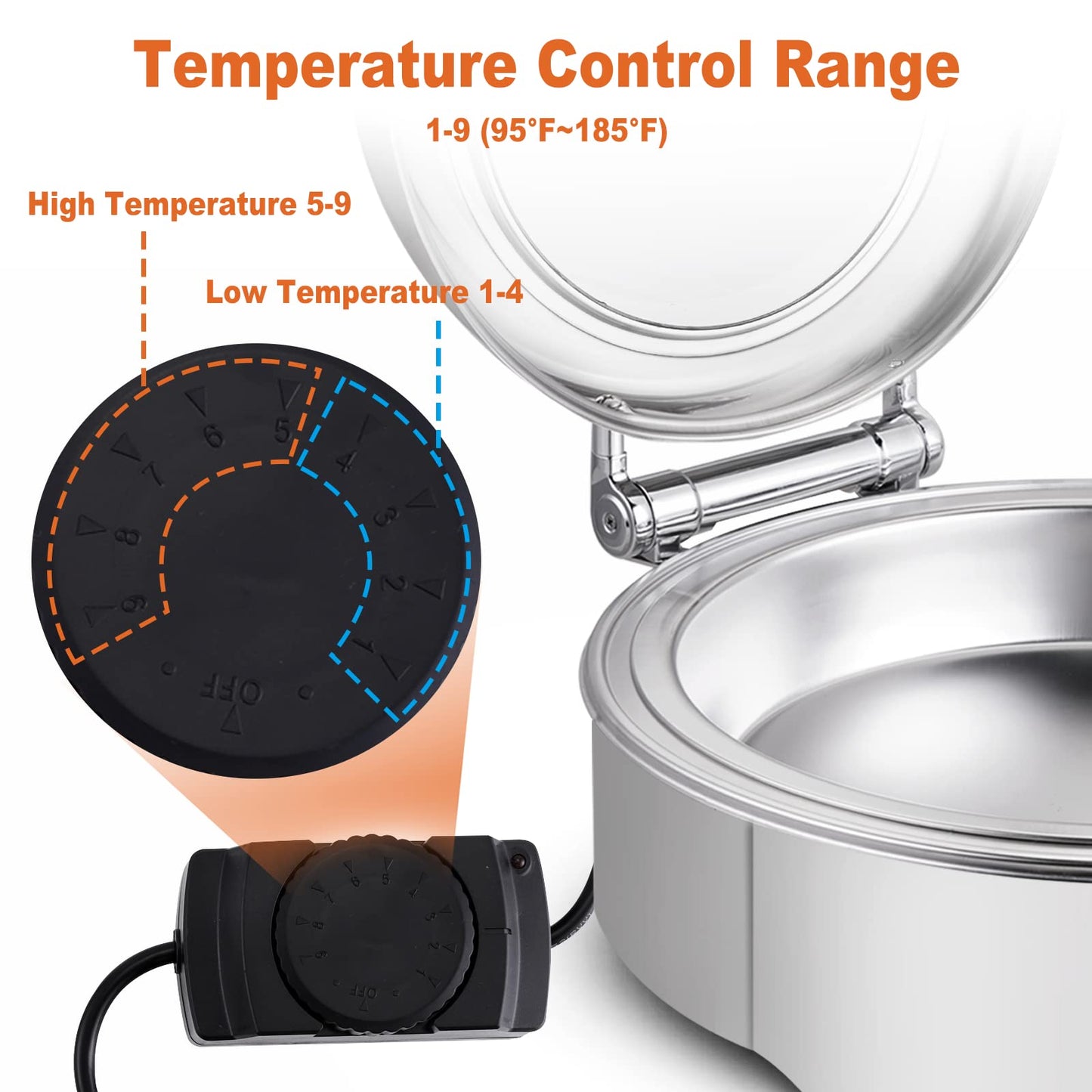 YMJOINMX Electric Round Chafing Dish Buffet Set 6 Quart Chaffing Servers with Glass Lid Chafers Buffet Food Warmer Set Chaffing Server with Cover Warmer for Food Parties