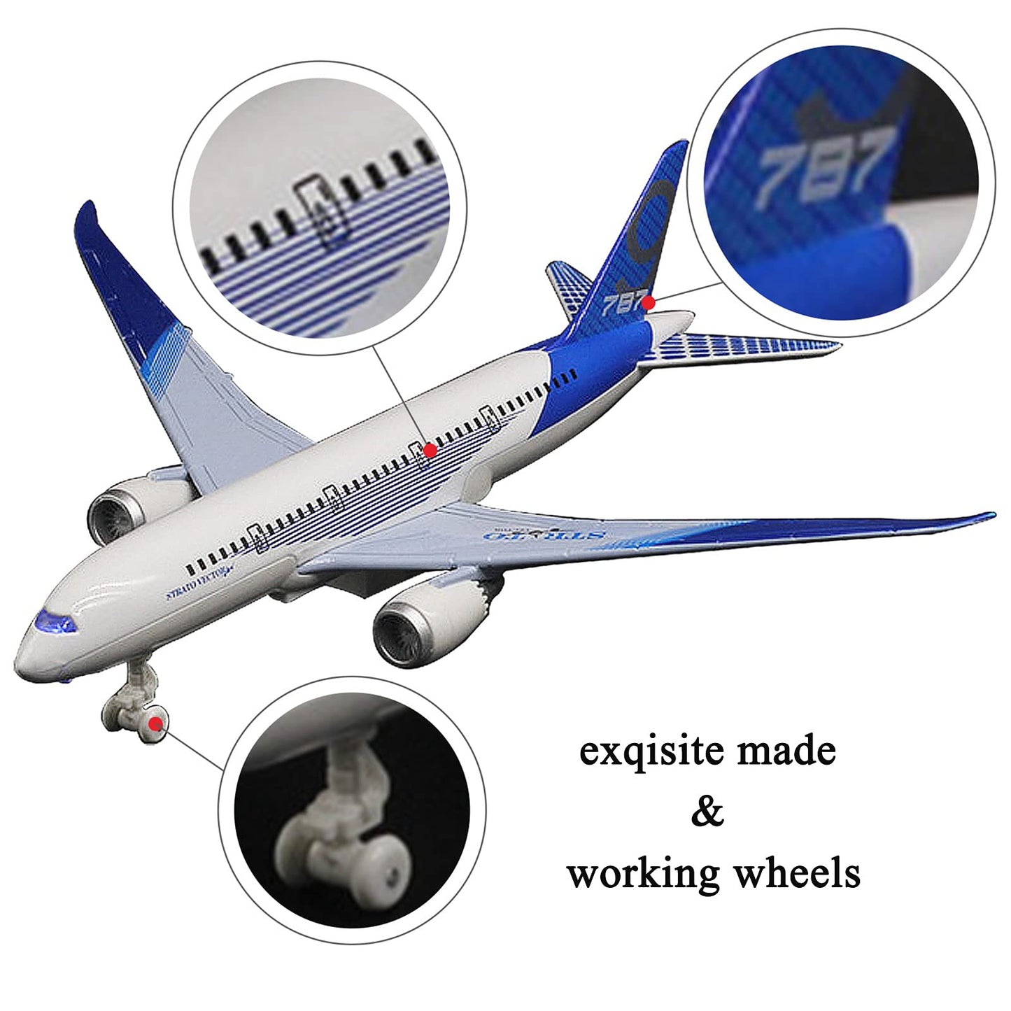 OTONOPI Airplane Toys Bump and Go Airlines Die Cast Metal Model Plane Toy with Lights and Sounds for Kids Blue
