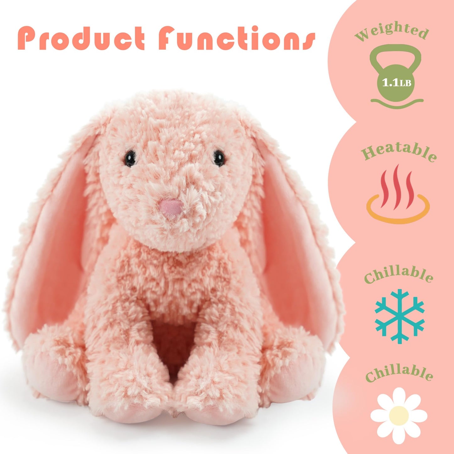 Pluhsould Microwavable & Weighted Stuffed Animals,Bunny Stuffed Animal 8.5 Inch, 1.1 Lbs,Cute Soft Plush Toys for Boys, Girls, Babies & Toddlers（Lightly Scented with Chamomile
