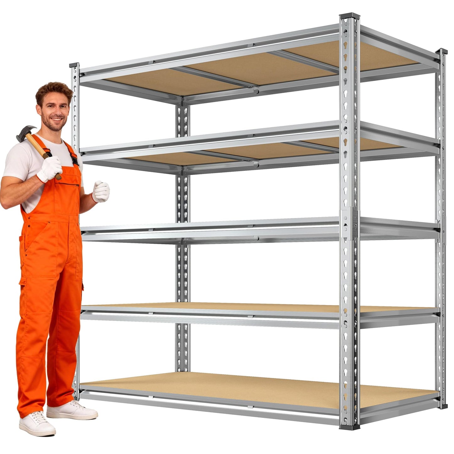 Snhomee Garage Shelving Load 3100LBS, 5-Tier Storage Shelves, Adjustable Garage Shelves, Shelving Units and Storage, Metal Shelf for Kitchen, Pantry, Warehouse, 48" W x 71.9" H x 24.1" D, Galvanized