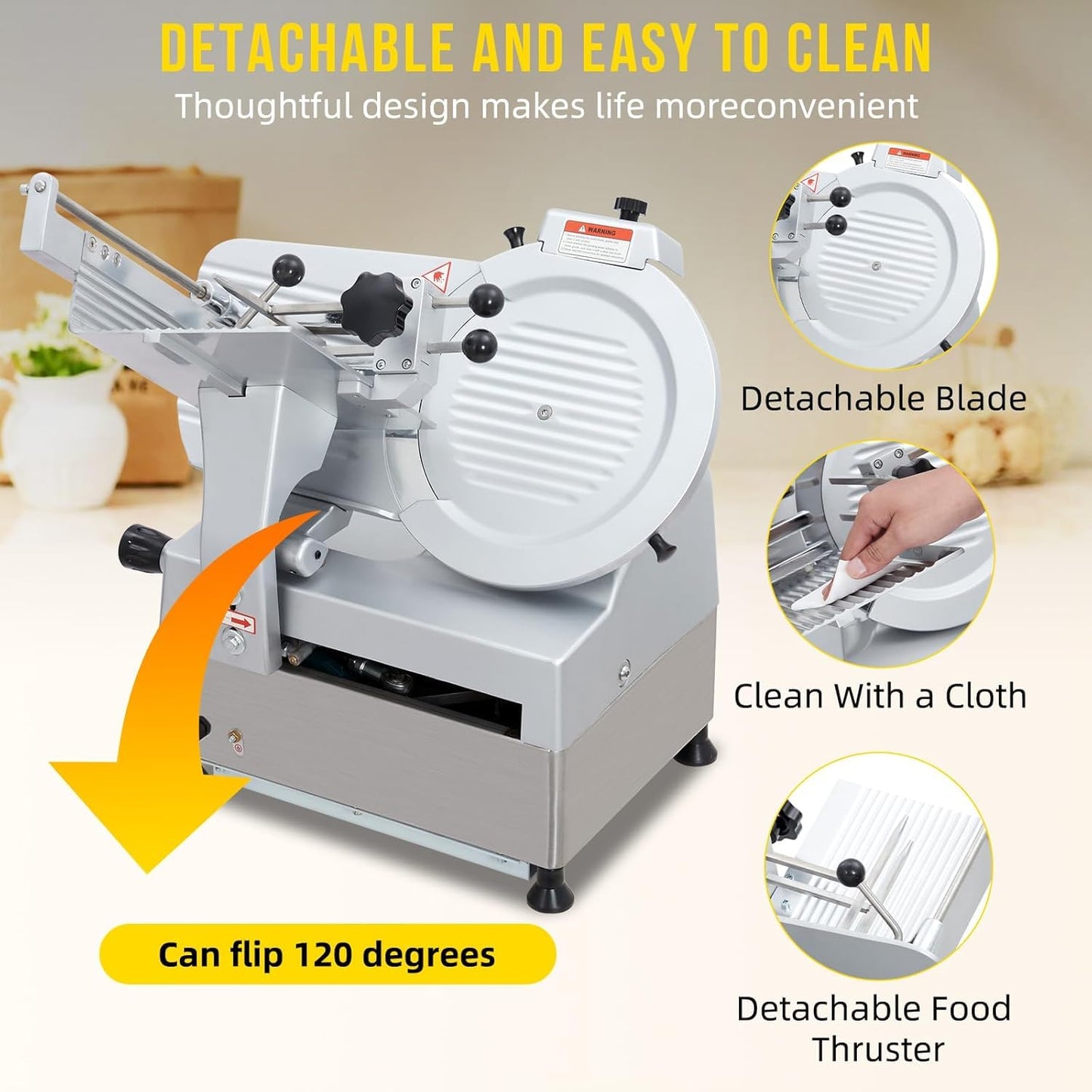 180W+370W Dual Power 110V/60Hz Commercial Electric Meat Slicer – 12" (300mm) Stainless Steel Removable Blade, 0-7mm Adjustable Thickness Deli Slicer for Home & Restaurant
