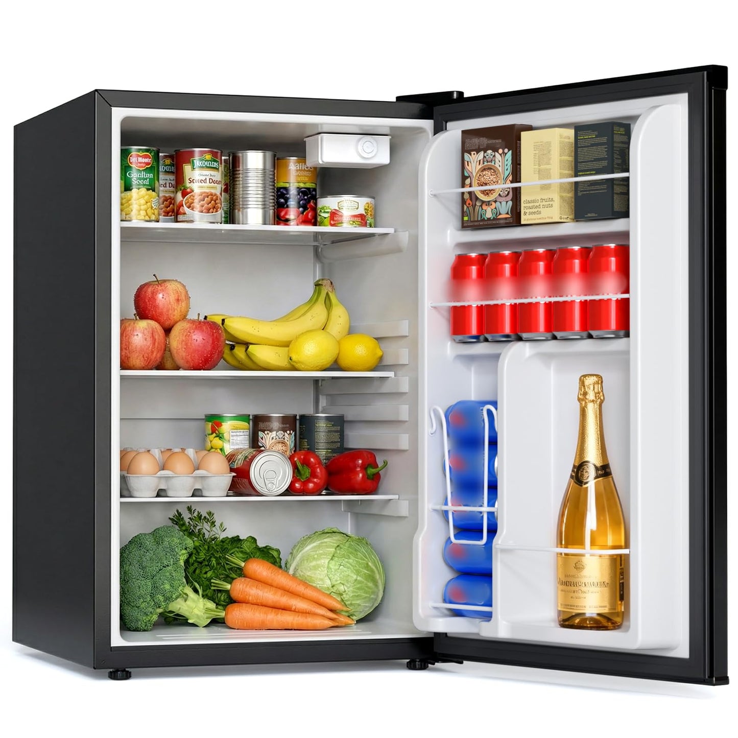 COWSAR 4.4 Cu.Ft Dorm Fridge, Single Reversible Door Compact Refrigerator with Adjustable Thermostat, Removable Glass Shelves, Energy Efficient Commercial Fridge for Bedroom Dorm Office, Black