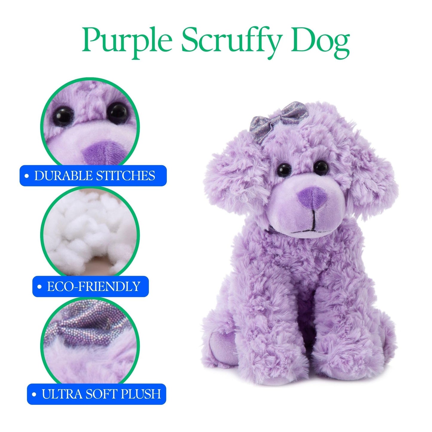 The Petting Zoo Scruffy Dog Stuffed Animal, Gifts for Girls, Purple Dog Plush Toy 9 Inches