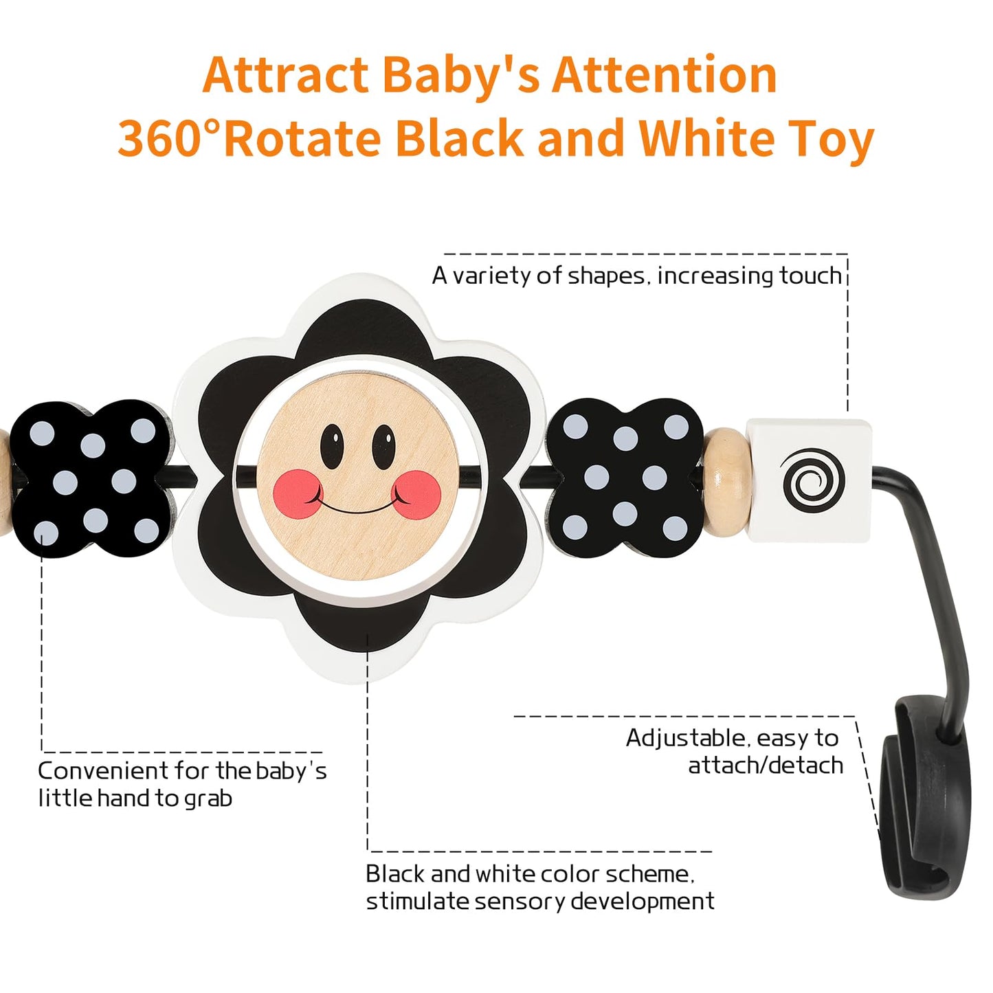 iGRATENS Baby Bjorn Bouncer Toy Bar, Toy for Baby Bouncer Soft & Bliss, Easy to Attach and Remove, Child-Friendly Materials, Exciting Design for Curious Babies, Black and White Flowers
