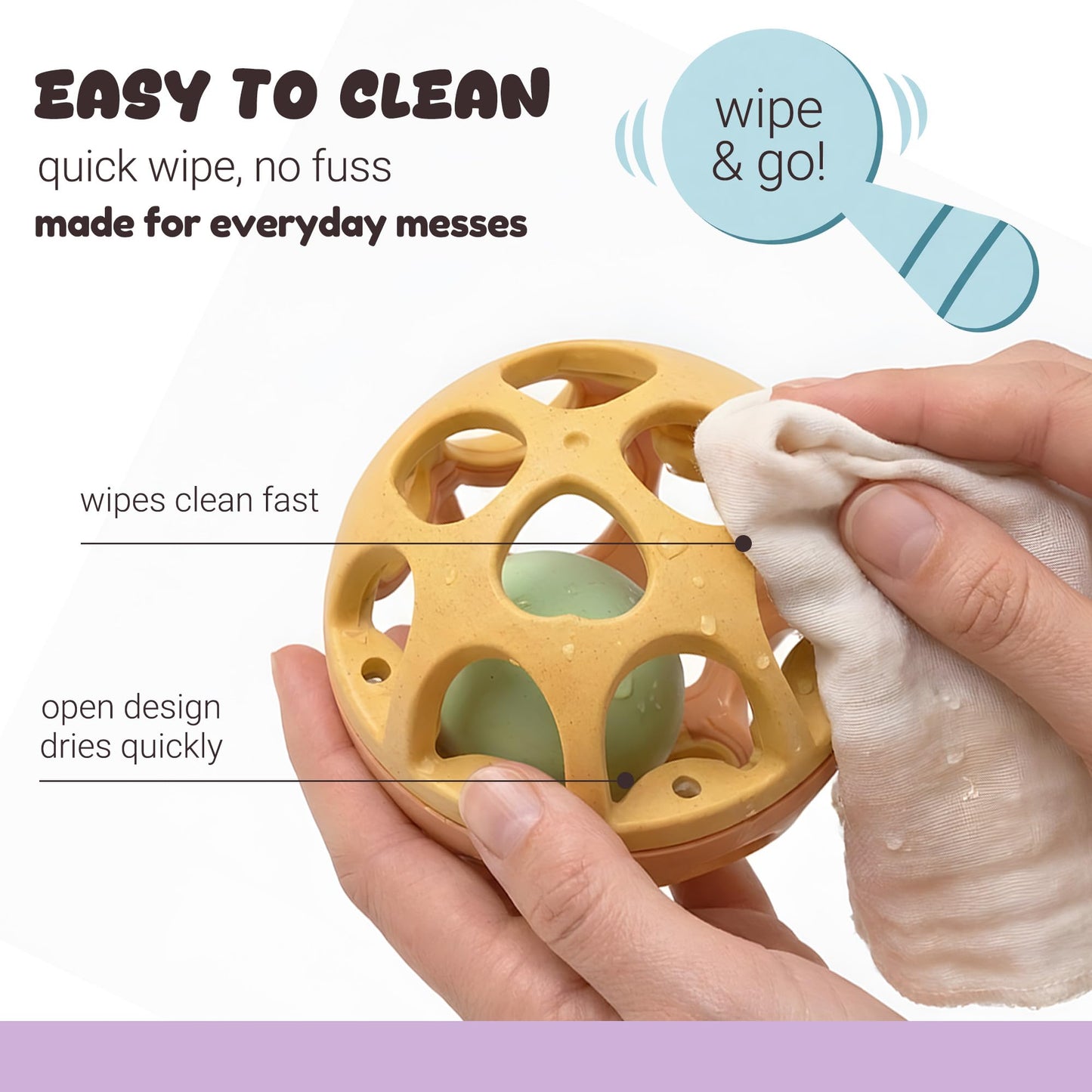 ROHSCE Sensory Rattle Balls Textured, Baby Teething Sensory Montessori Toys Soft Chew Toy with Rattles for Babies, Safe Wheat Straw Travle Toys, Developmental Newborn Baby Toys 6 to 12 Months, Yellow