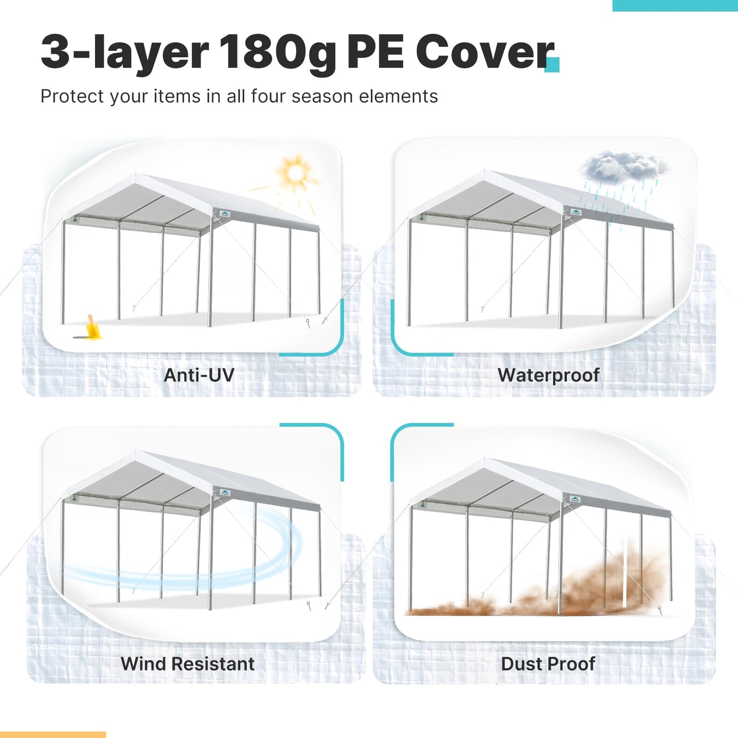 ADVANCE OUTDOOR 10x20 ft Heavy Duty Carport Potable Car Canopy Garage Party Tent Boat Shelter, Adjustable Height from 9.5 ft to 11 ft, White