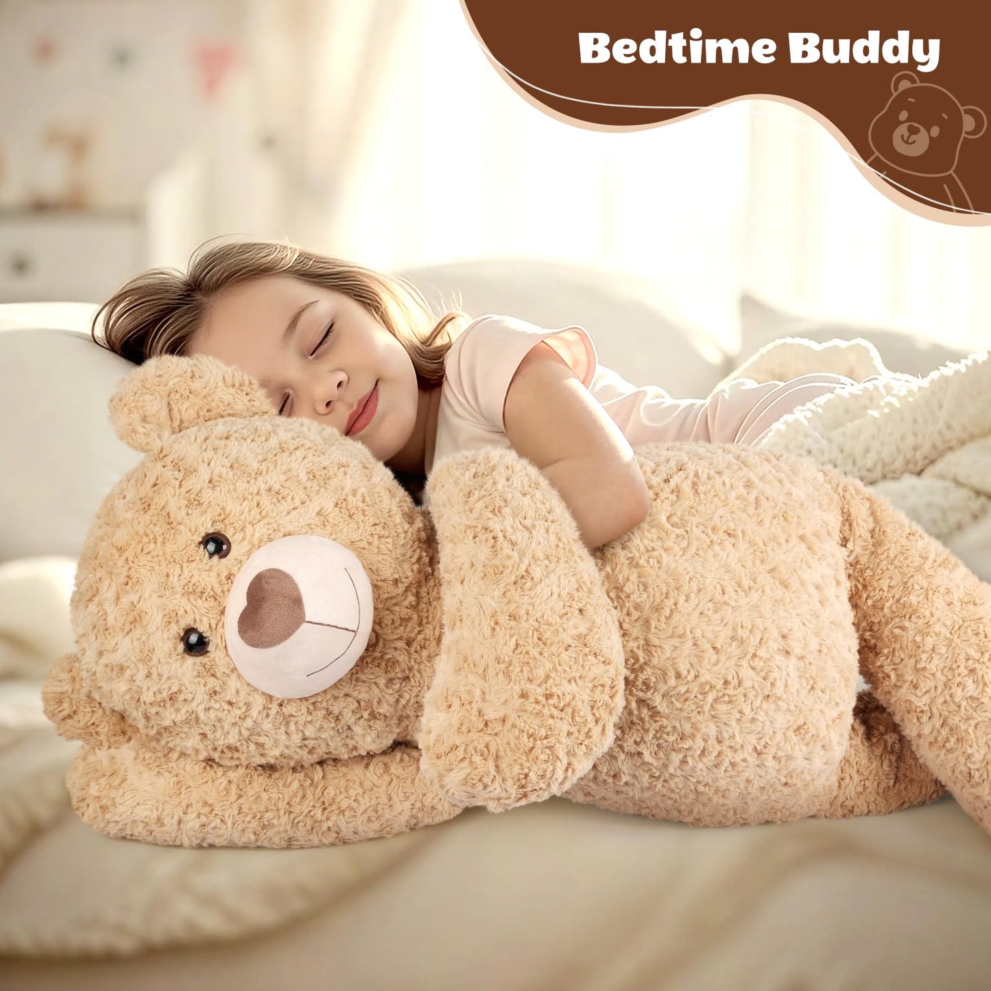 SuzziPals 43 inch Giant Teddy Bear Stuffed Animal, Lifelike Stuffed Animals for Stress Relief & Companion, Extra Soft Fluffy Big Plushies Hugging Pillow, Jumbo Teddy Bears Gifts for Kids Adults
