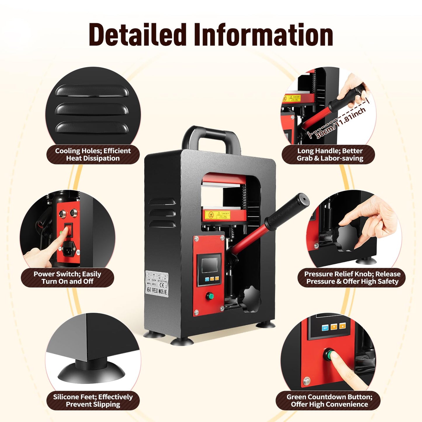 5 Ton Hydraulic Heat Press Machine with Dual 2.4"X4.7" Dab Heated Plates 900W