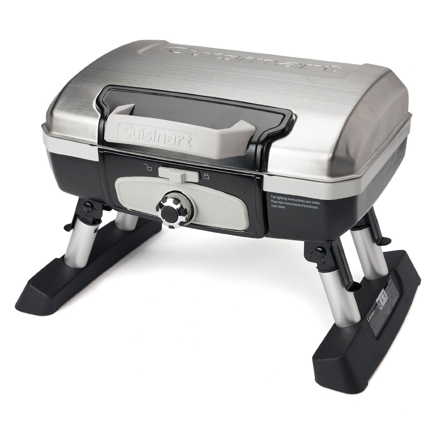 Cuisinart Petite Gourmet Portable Gas Grill, Compact Portable Grill Propane, 150 Sq. In. Cooking Surface, 5,500 BTU Burner Small Gas Grills for Camping, BBQ, Folding Legs and Carry Handles, Stainless