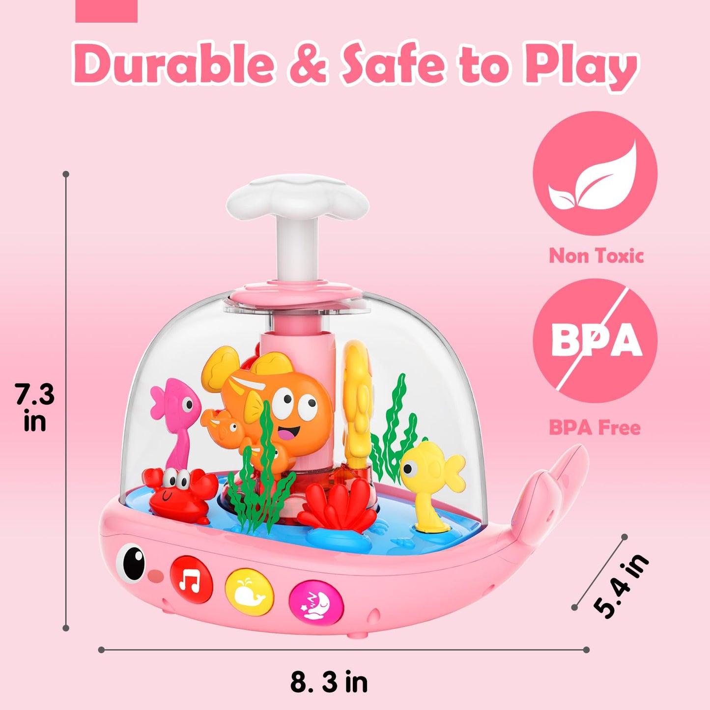 DUPHLAGT Baby Girl Toys 6-12 Months - Press & Spin Aquarium Light Up Musical Toy for Infant Toy 9-12-18 Months - Bilingual Learning Toddler Toys for 1 2 3 Year Old Boy Girl (Pink)