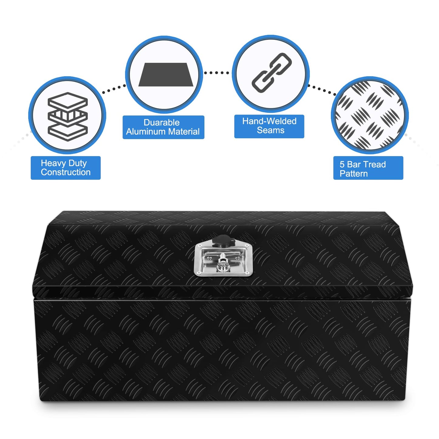 EASYBERG 30 Inch Aluminum Trailer Tongue Tool Box for Truck Pickup ATV Flatbed RV Storage Box,5 Bar Trailer Tool Box Storage Organizer with Dome Lid, Handle, Lock & 2 Keys, Black