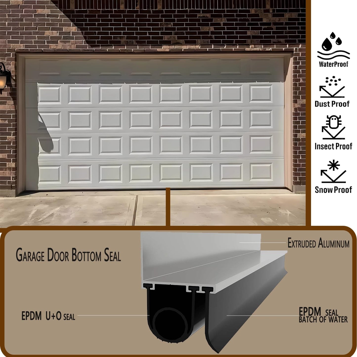 YONOVNEW Weatherproofing Garage Door Bottom Seal, Garage Door Threshold Seal, Universal Fit, 16FT for Insulation and Protection