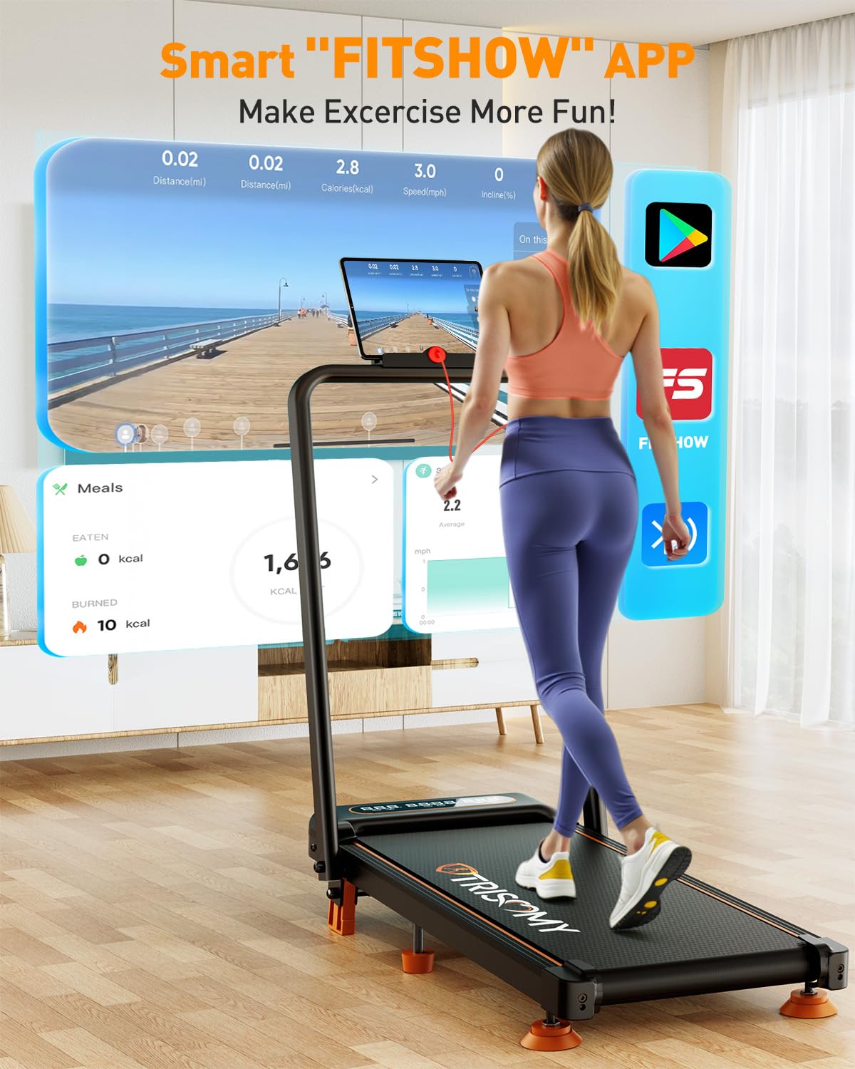 Trisomy Walking Pad with Incline, Walking Pad Treadmill for Home Office, Upgraded 3.5 HP Under Desk Treadmill 330Lbs Capacity, 4 in 1 Portable Walking Pad with Remote Control and APP, LED Display
