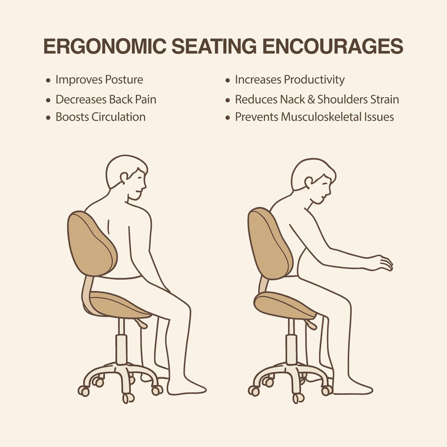 DR.LOMILOMI Pneumatic Swivel Rolling Saddle Chair with Wheels and Ergonomic Back Support for Hair Stylist, Dental Hygienist, Hygienic Clinic, Spa, Massage, Home, Office - 510 KOA (Tan, Standard)