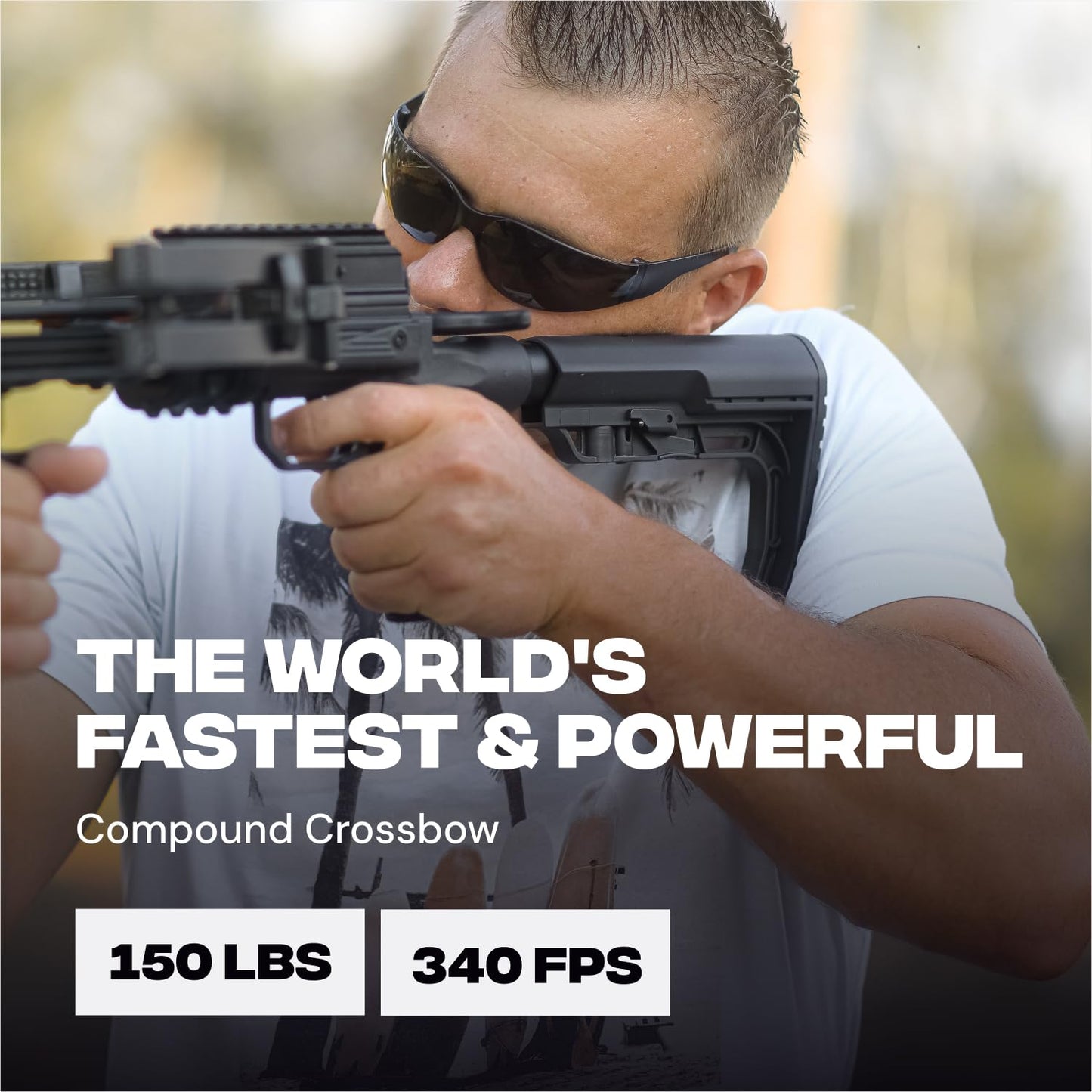 BALLISTA BAT Reverse L-Stock Draw Compound Crossbow for Hunting, Fishing and Target - Fast 340 fps, Powerful 150 lbs, Lightweight 4 lbs