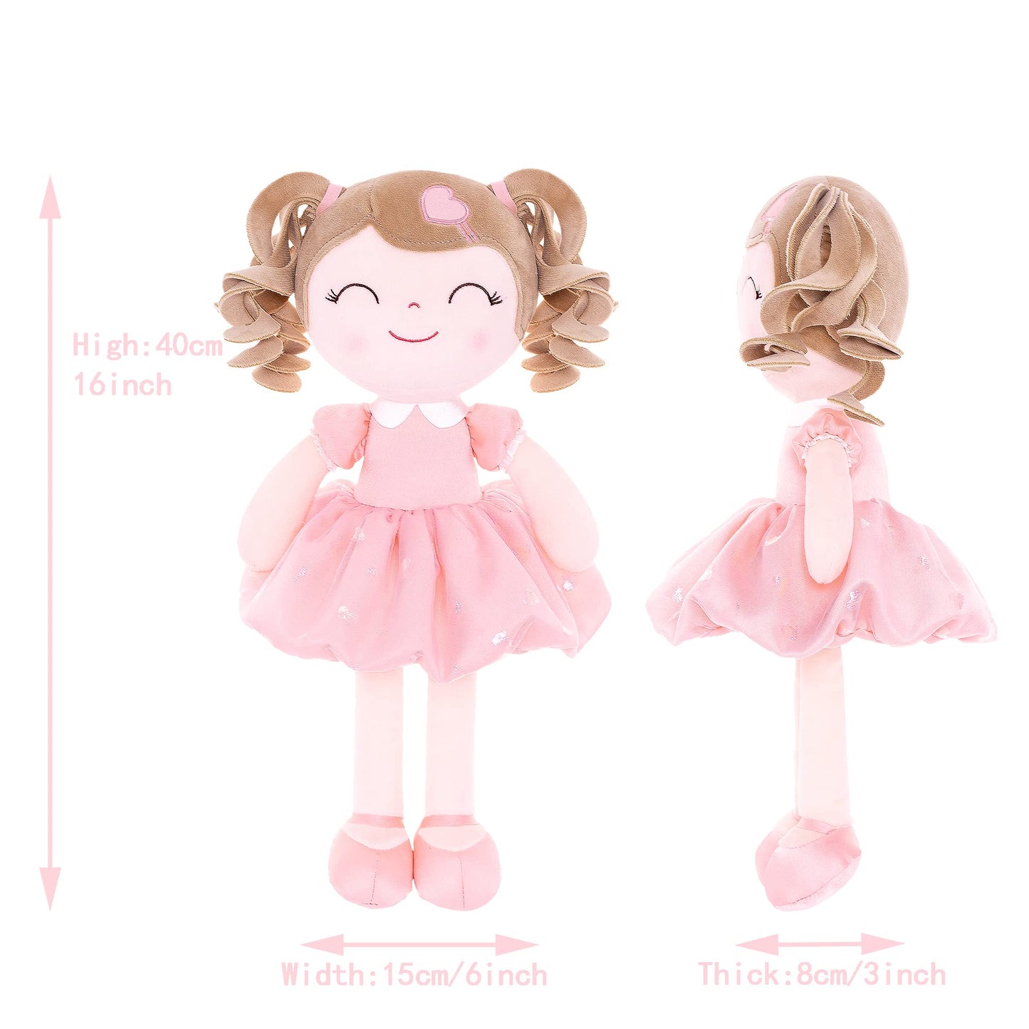 Gloveleya Baby Doll Baby Girl Gifts Plush Curly Kids Girl Toys with Love Toys for Ages 2-4 Toddler Toy Pink