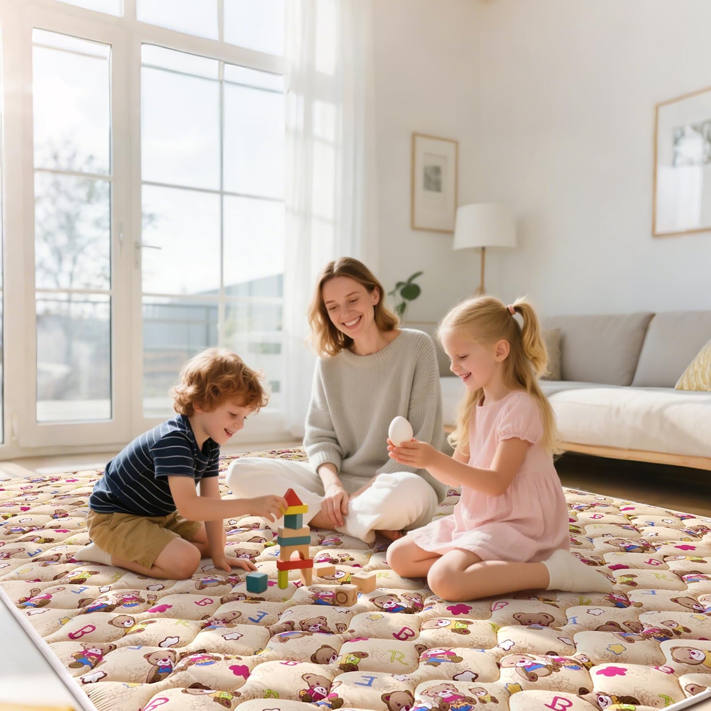 Baby Play Mat - 65" X 50",Premium Thicker Foam Machine Washable, Extra Large Anti-Slip Soft Cushioning Foam Playmats for Babies and Toddlers, Foldable Baby Crawling Mat for Playpen