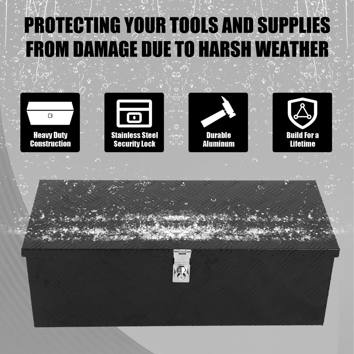 confote 30 Inch Truck Tool Box Aluminum Stripes Truck Bed Tool box for Truck,Pickup,RV,Trailer,Waterproof Storage Organizer with Side-Handles,Lock and Keys-Black